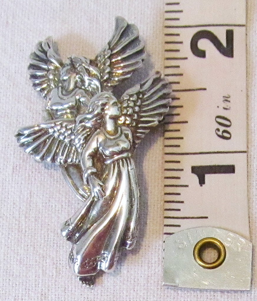Vintage Shube Dimensional Angels Solid Sterling Silver Pendant Pin Brooch 2″long