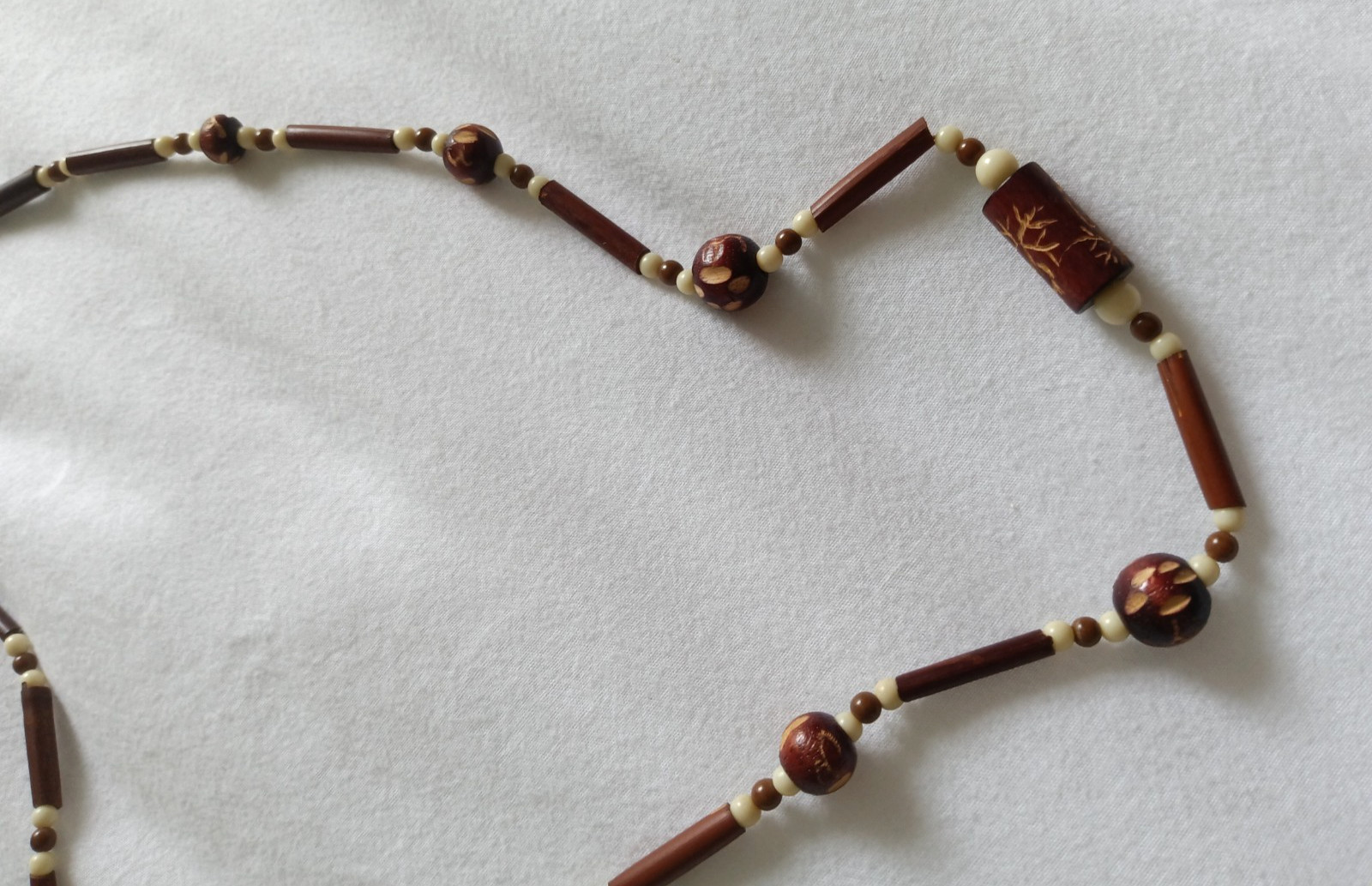 Vintage Wood Bead Necklace Boho Tribal Earth Tone Handmade Artisan 30″ Necklace
