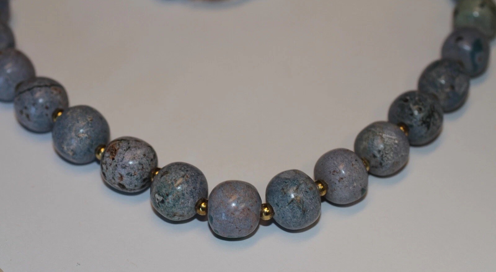 Vintage Round Natural Beads Blue Stone Purple and Green Necklace Heavy 20”