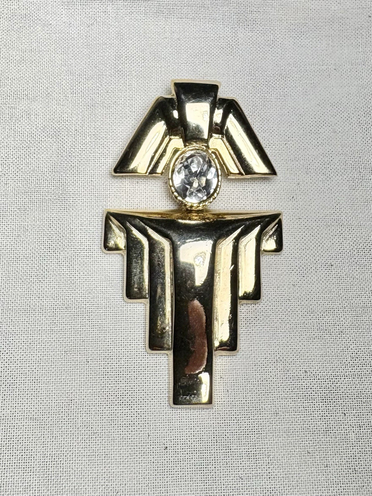 Vintage Bold Gold-Tone Geometric Brooch – 1980s/1990s Statement Pin