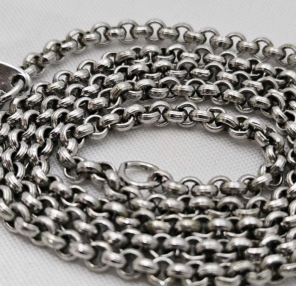 Whiting and Davis Vintage Silver Tone Belcher Chain Necklace Signed Tag- 21″
