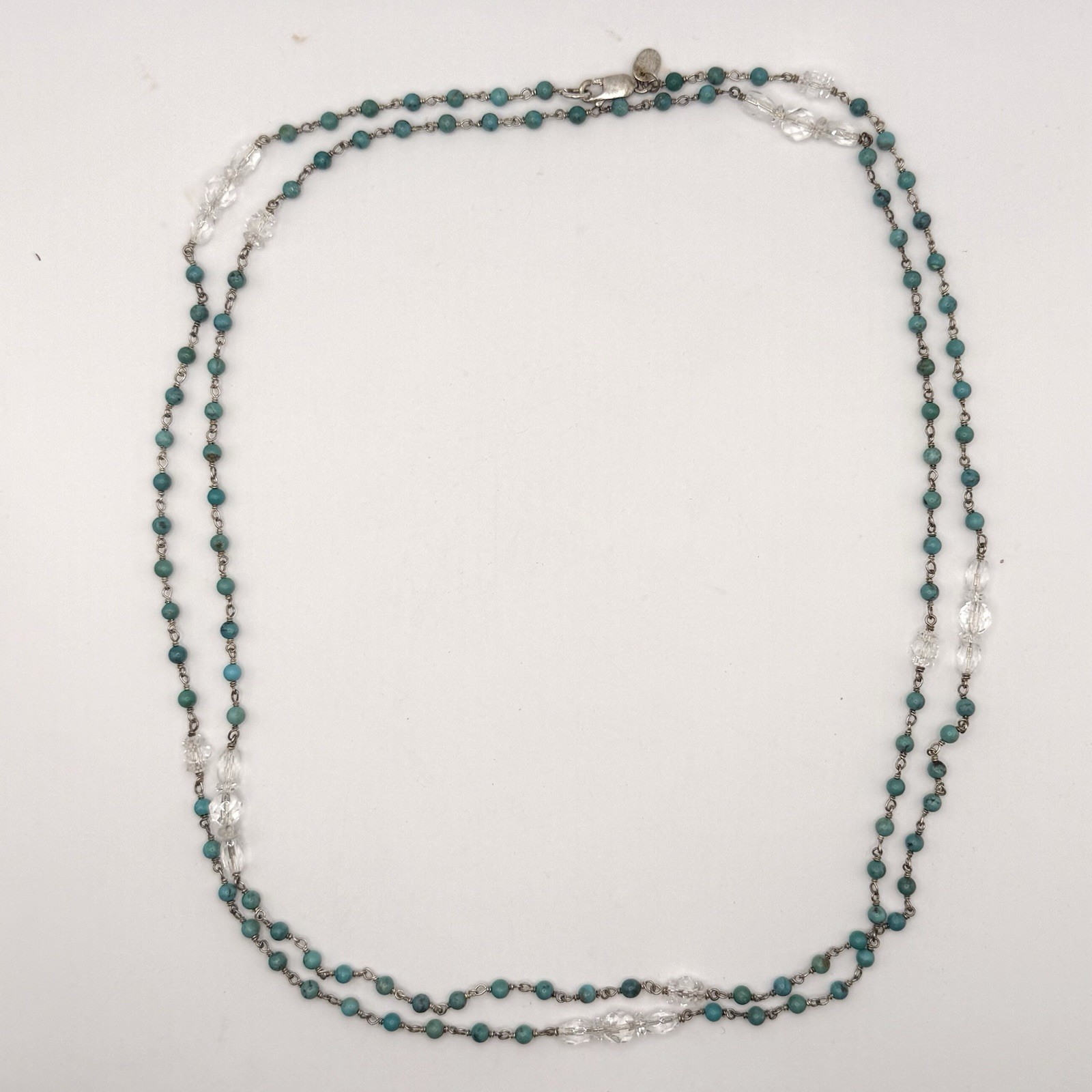 Vintage Sterling Turquoise Quartz Crystal Long Necklace 44” Artisan