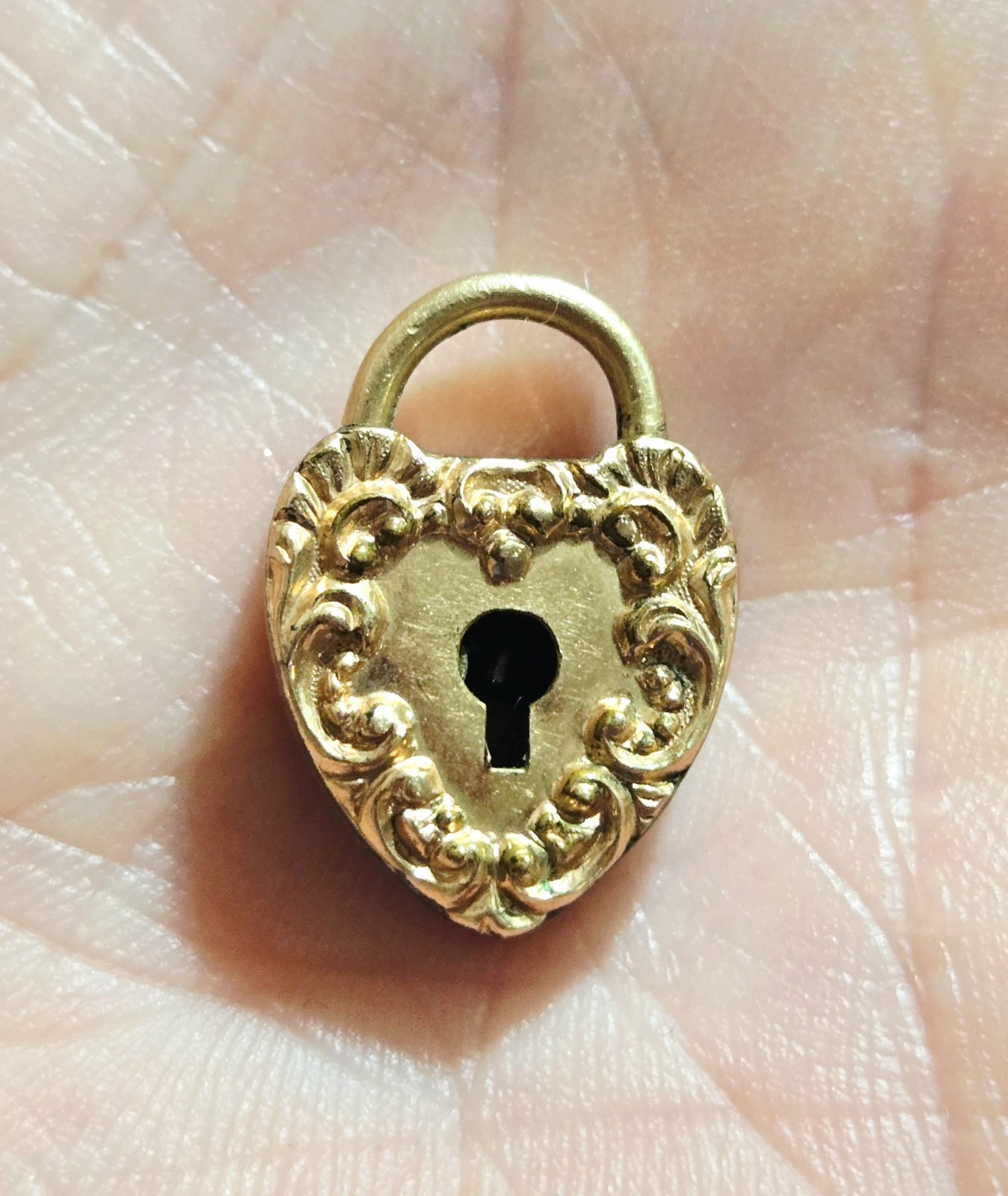 Vintage Victorian Gold Filled Repousse Heart Padlock Pendant / Charm Works