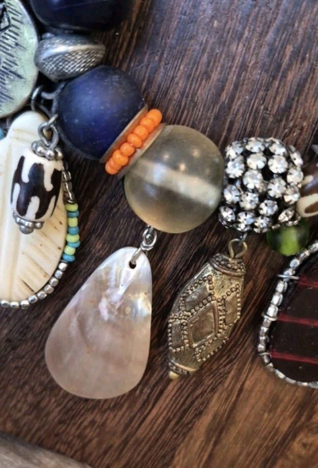 Vintage Eclectic Charm Bead Adjustable Length Leather Cord Necklace
