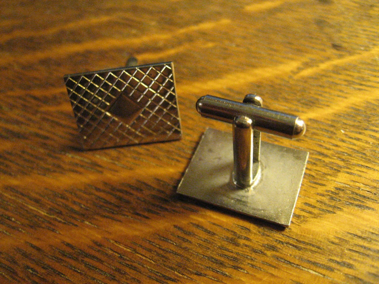 Cufflinks Vintage 1960’s Old Chrome Silver Lozenge Diamond Rectangle Retro Style