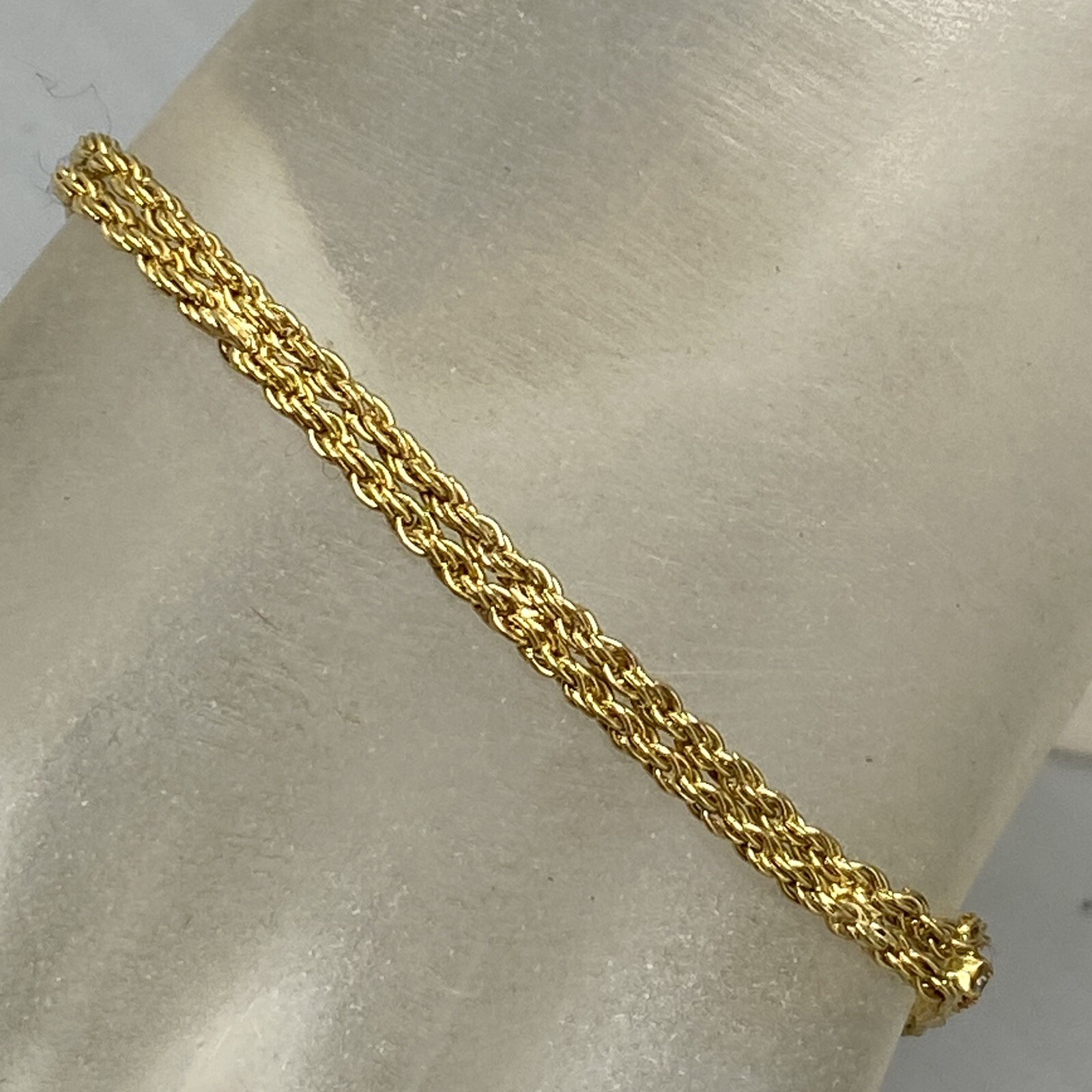 Rope Chain Tennis Bracelet Pair Gold Tone White Green Red Rhinestones 7-7.5″