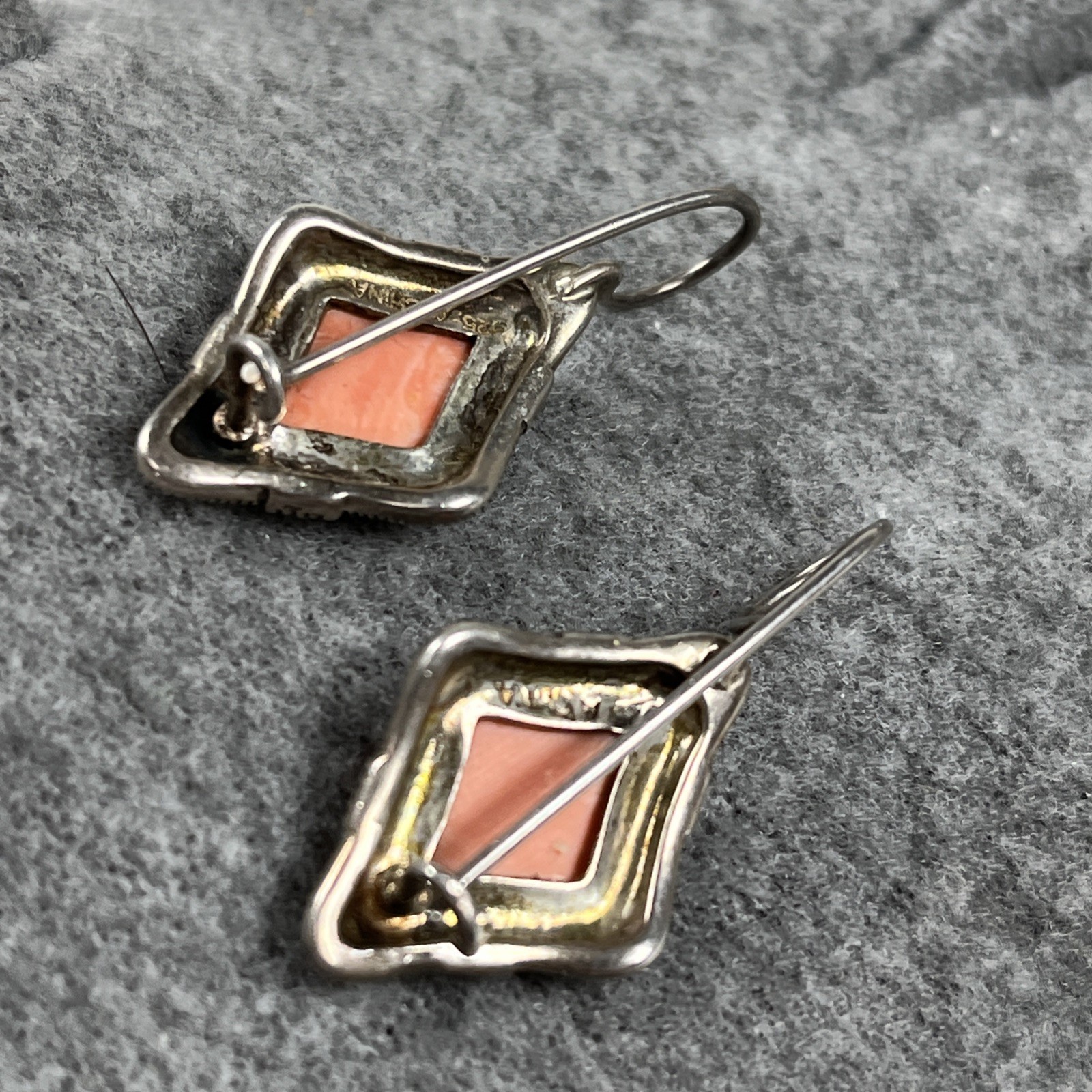 A 925 Vintage Sterling Silver 925 Marcasite Faux Coral Dangle Earrings 6.9g