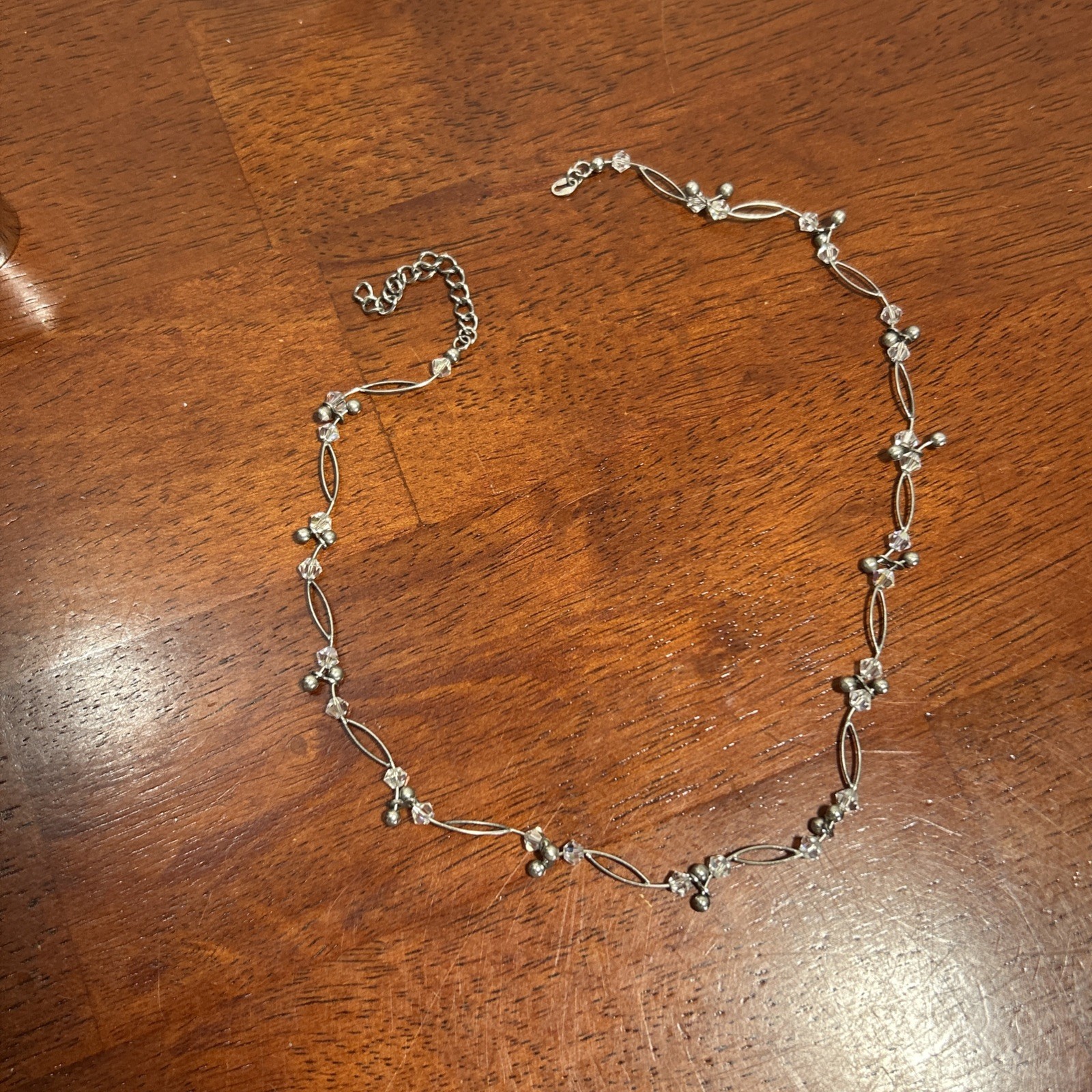 Vtg GSJ 925 Wave Link Beaded Station Necklace For Repair Broken Missing Clasp