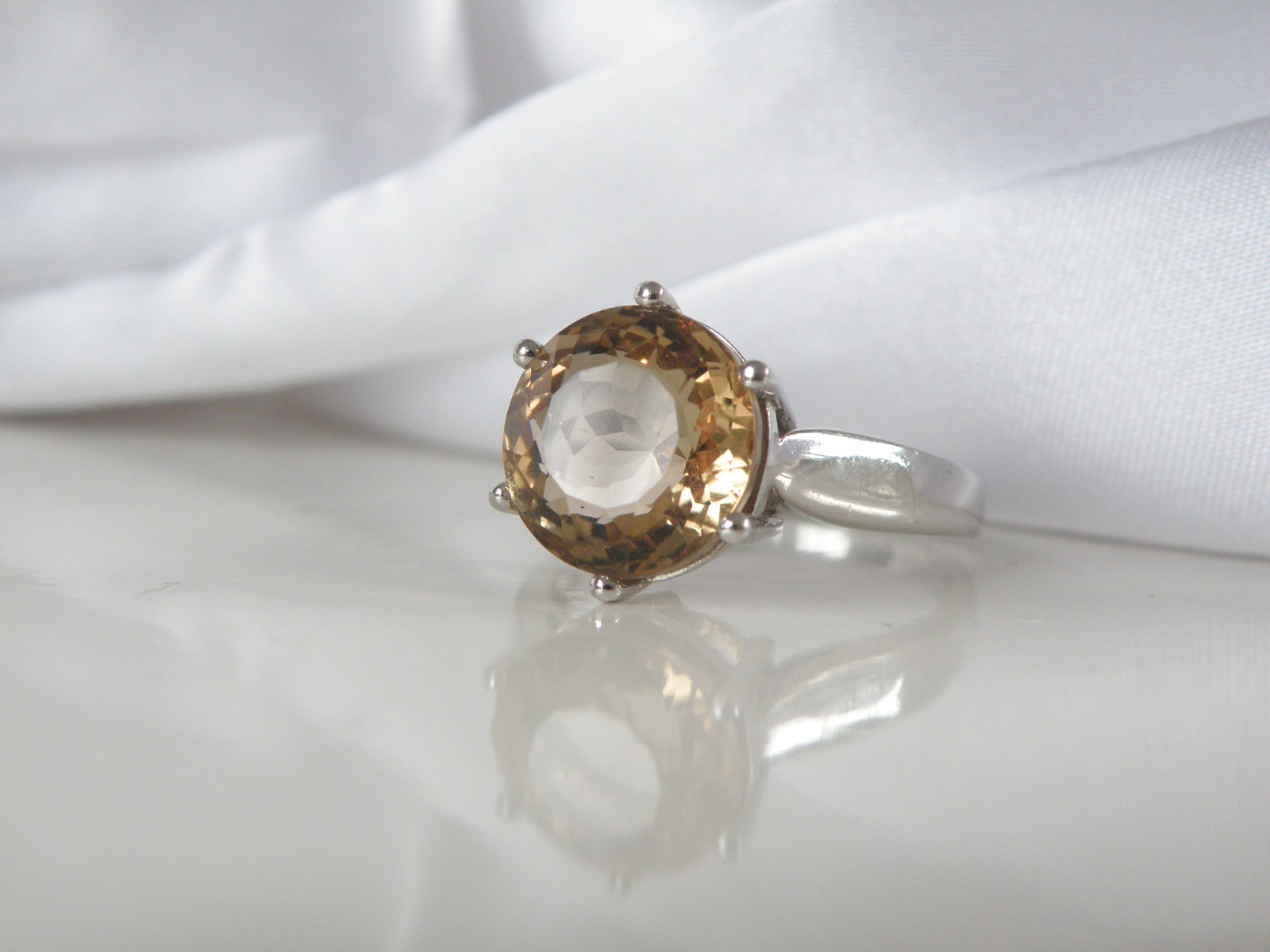 Vintage Sterling Silver 925 Natural Golden Beryl Solitaire Cocktail Ring Size 11