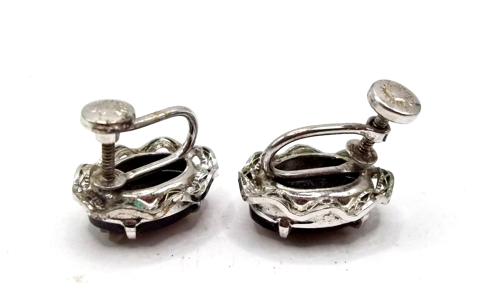 Vintage 1950’s Signed Sorrento AC Sterling Silver Carved Cameo Screw Bk Earrings