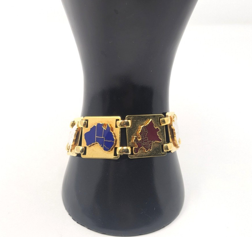 Vintage 60s United Nations Geoscheme Continental Regions Bracelet Bates & Klinke