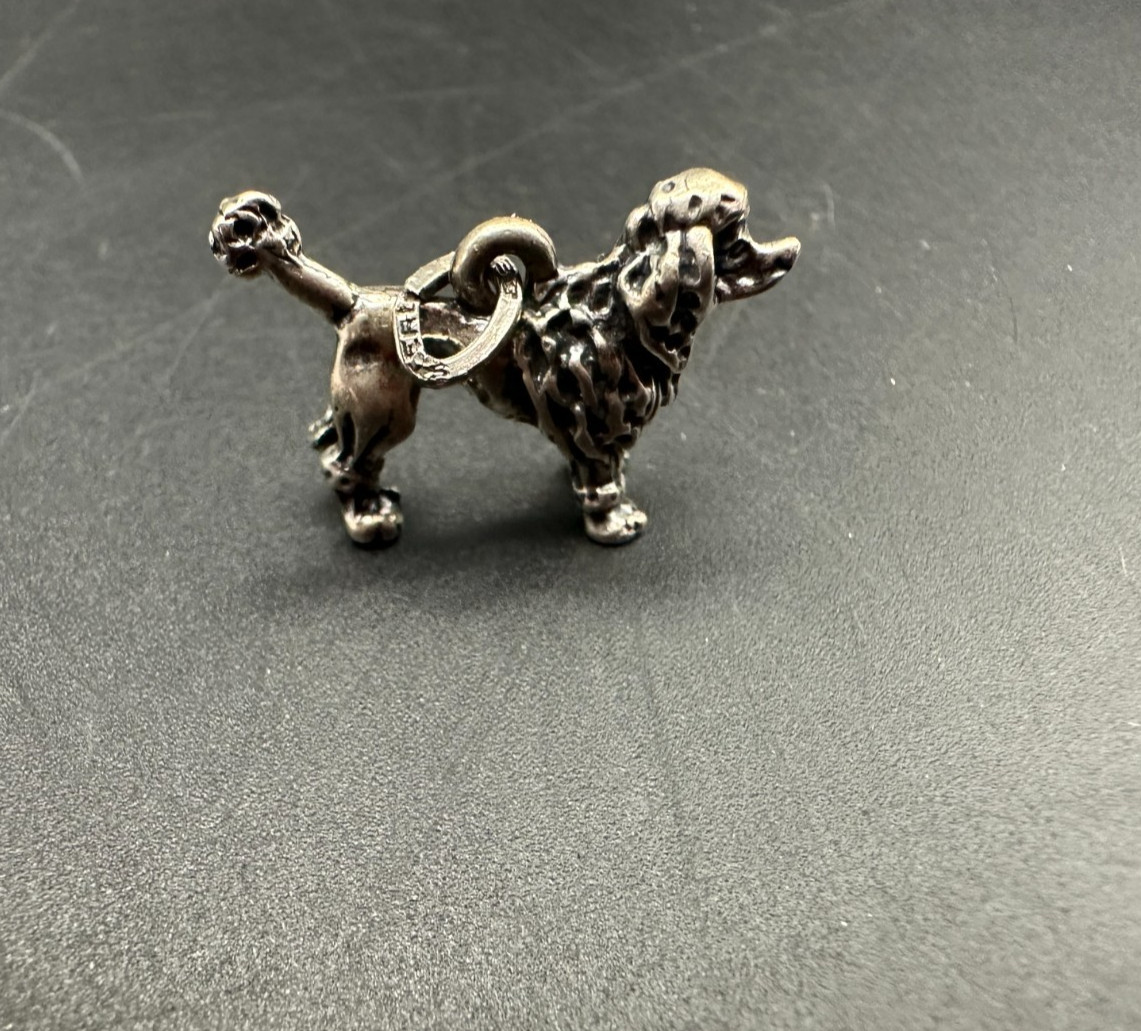 VINTAGE STERLING SILVER 3D POODLE DOG CHARM 1 cm x 2.5 cm