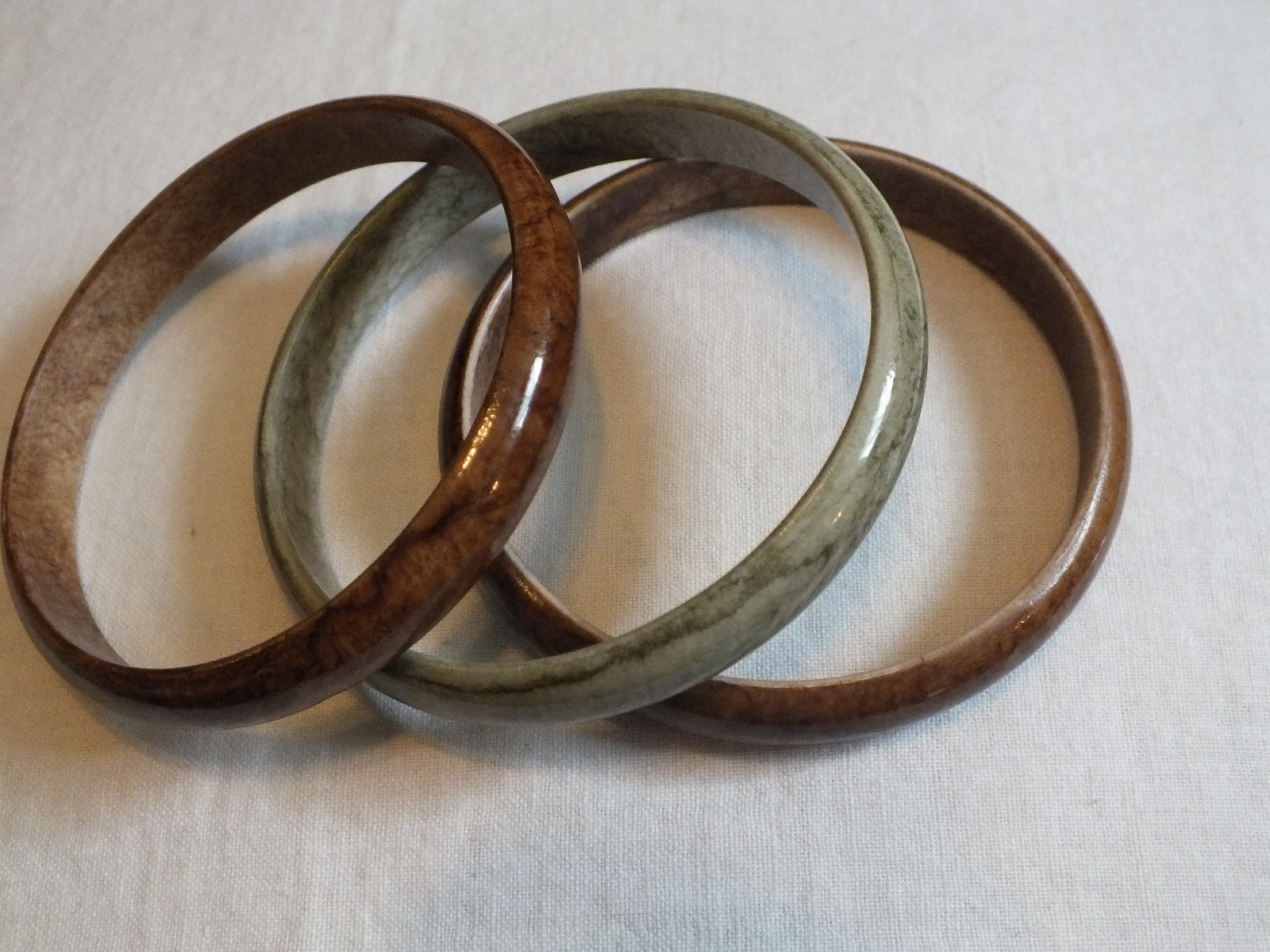 Beautiful Bangle Bracelet Set 3 Marbled Brown Green 3/8 Inch Wide 2 5/8 Inside