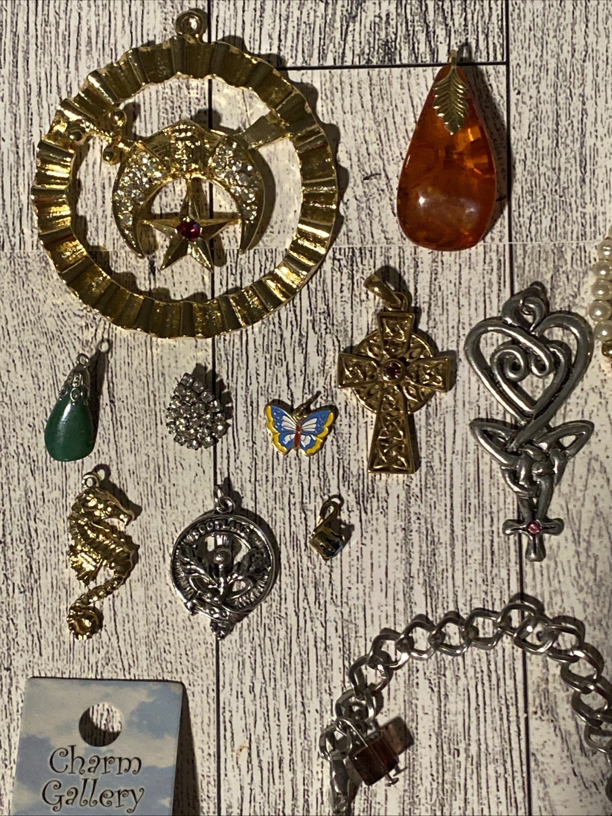 Vtg-mod Jewelry Lot Rhinestone Enamel Glass Pins Pendants Ring Charms Bracelet