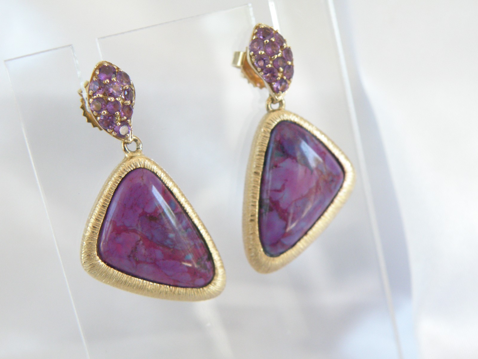 Gold on Sterling Silver 925 Purple Turquoise Amethyst Modern Dangle Earrings