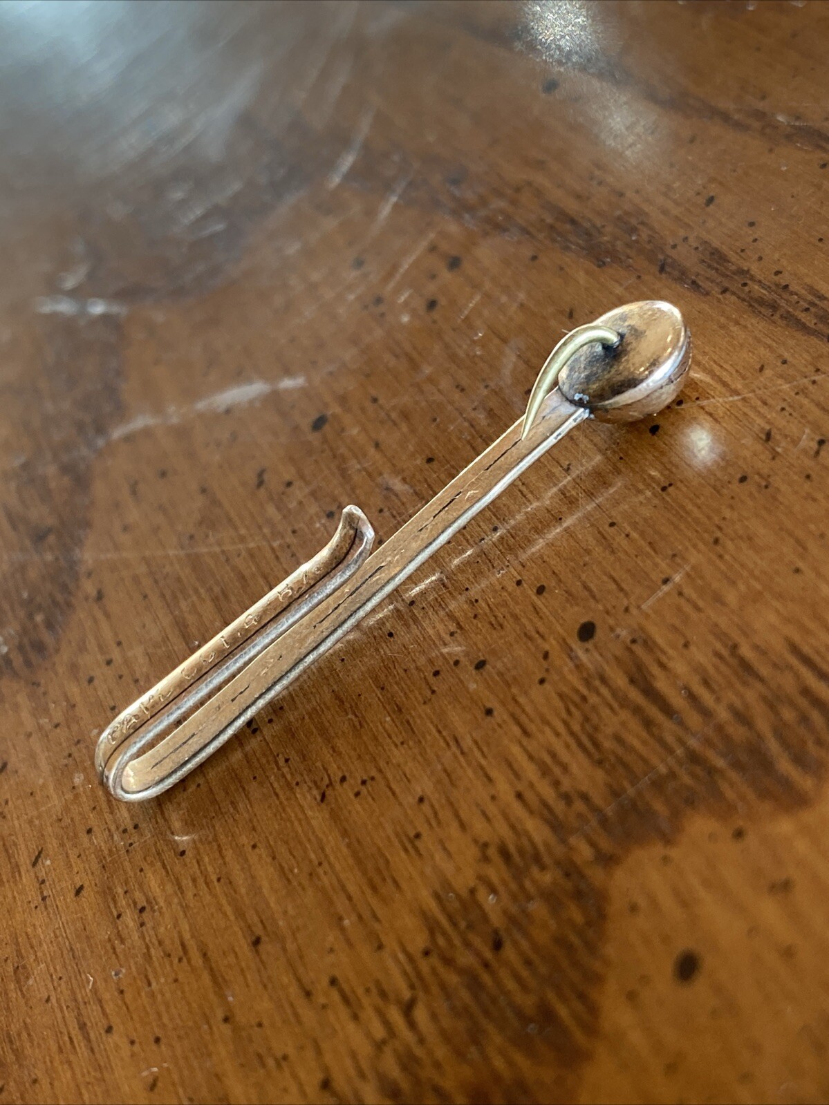 Antique Gold Plate pat’d oct 4th 1887 Bar Clip Hook Slide Clasp Pocket Shirt Tie