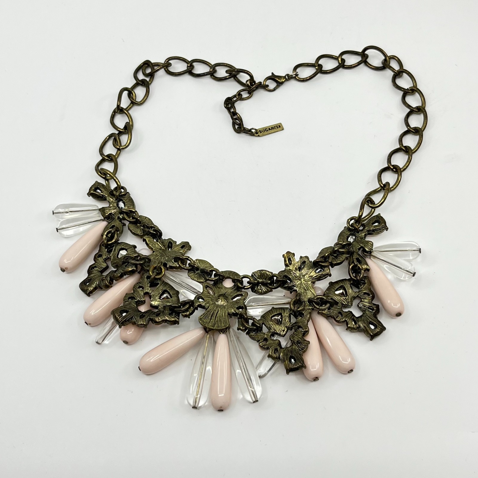VTG Sugarfix by BaubleBar Pink Teardrop Statement Bib Necklace Curb Link Lobster