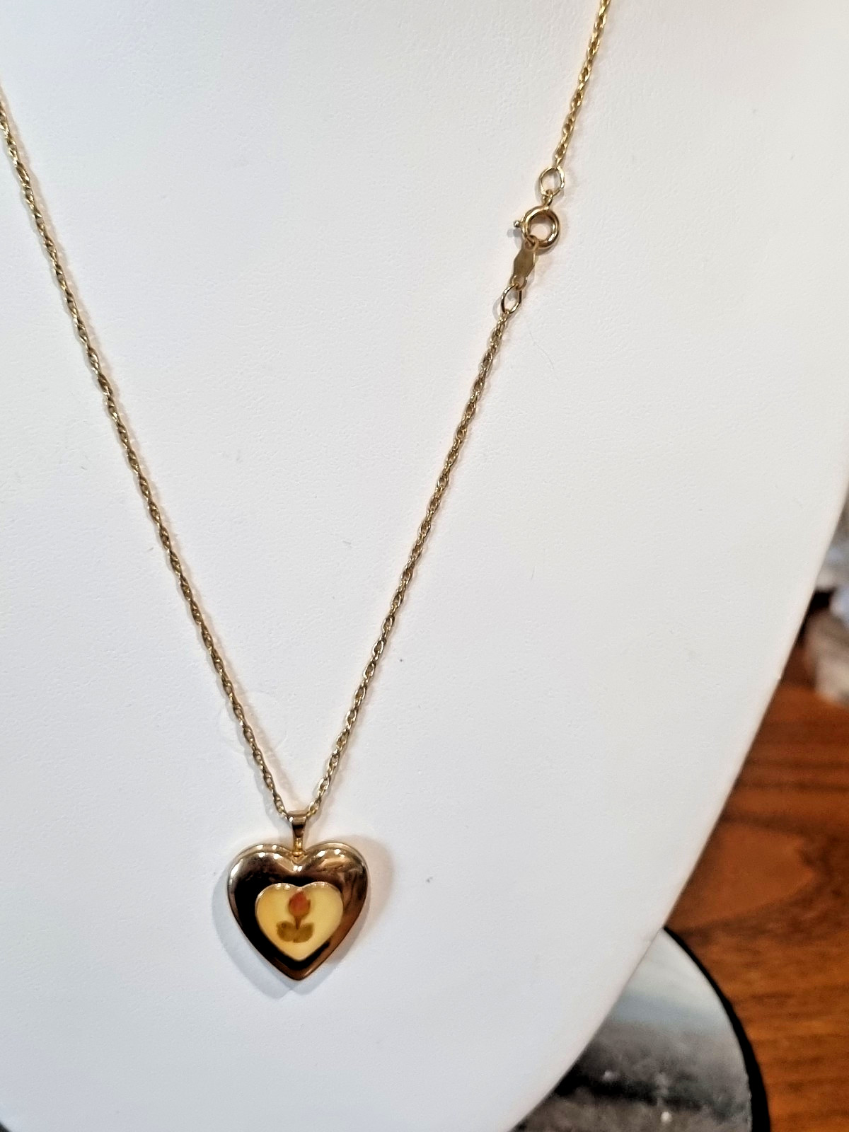 Vintage 14k Gold Filled Perpetual Real Rose bud Heart Locket Chain See Video