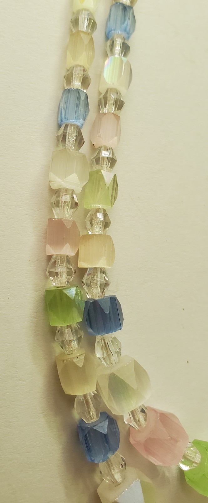 Vintage multi-strand satin glass necklace, graduated pastel beads