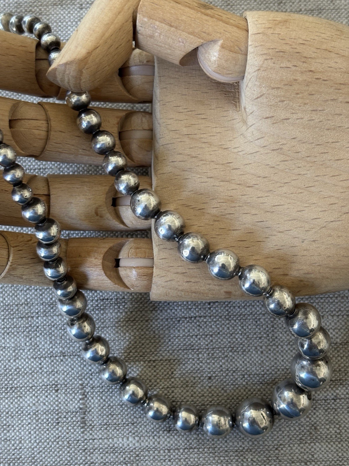 Vintage 16” Sterling Silver 925 Graduated Bead Necklace Mexico 18 Grams