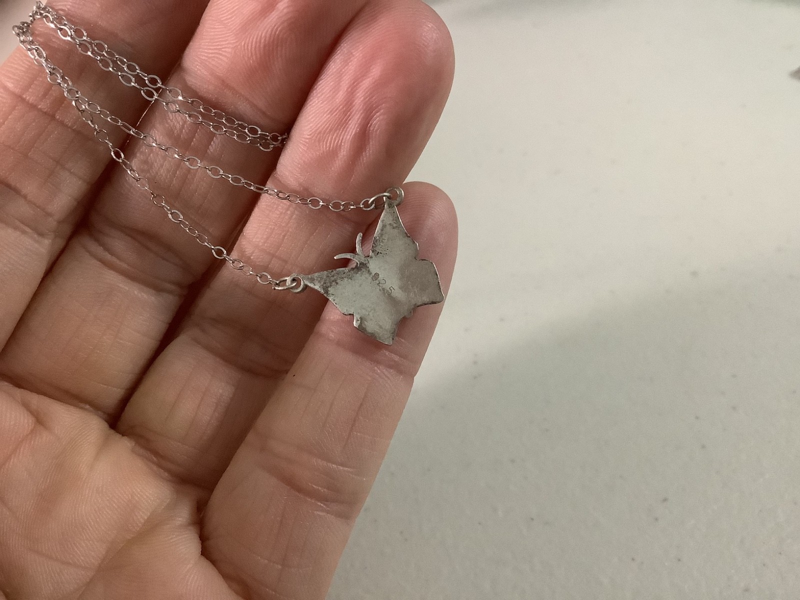 Vintage 80’s sterling silver 925 turquoise chip inlay butterfly pendant necklace