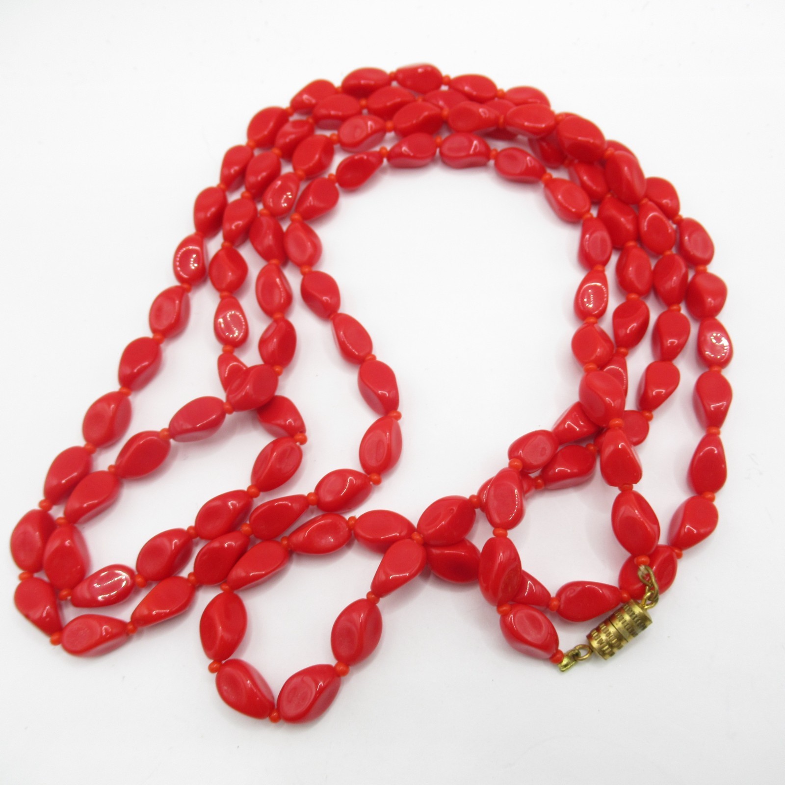 Dark Red Glass Beaded Necklace Vintage Beads Puckered with Tiny Accents
