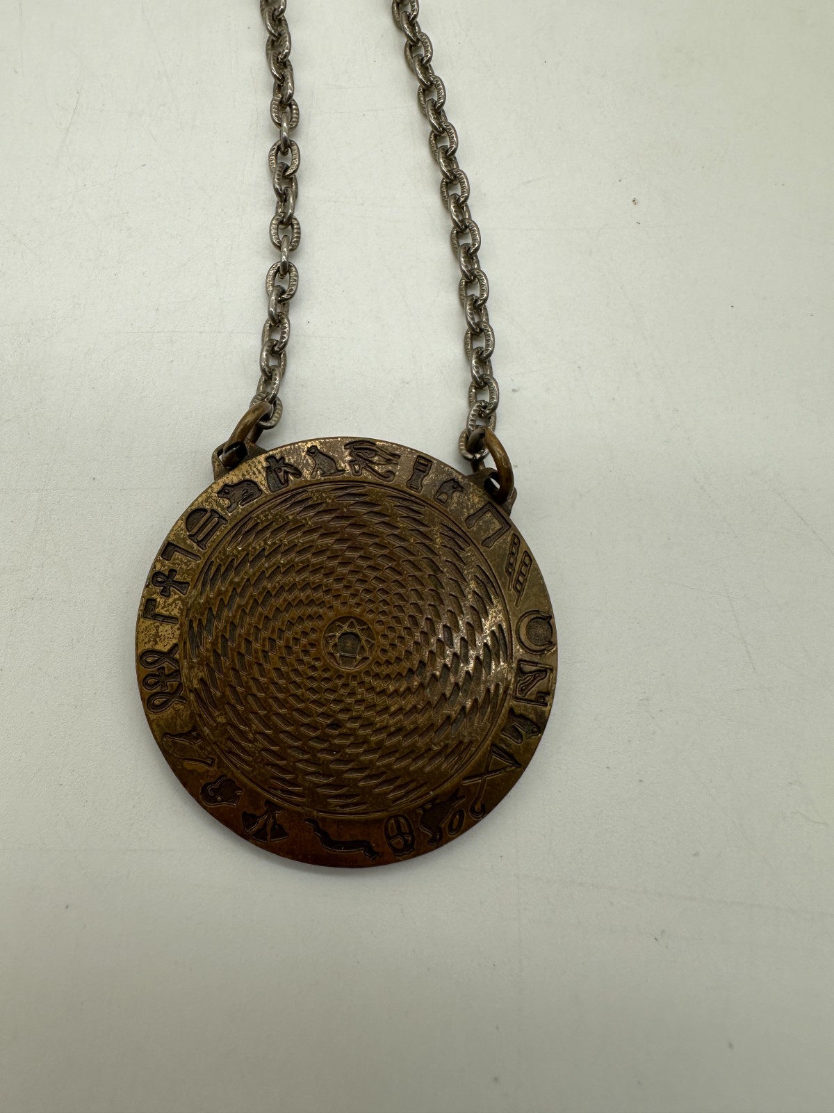 Vtg 1976 Pat Flanagan Sensor Medallion II Necklace HSN Experimental Hieroglyphic
