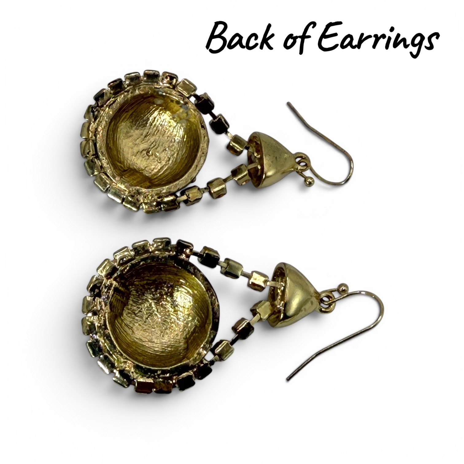 NOS Vintage Chandelier Earrings – Antique Bronze Tone – Champagne Rhinestones
