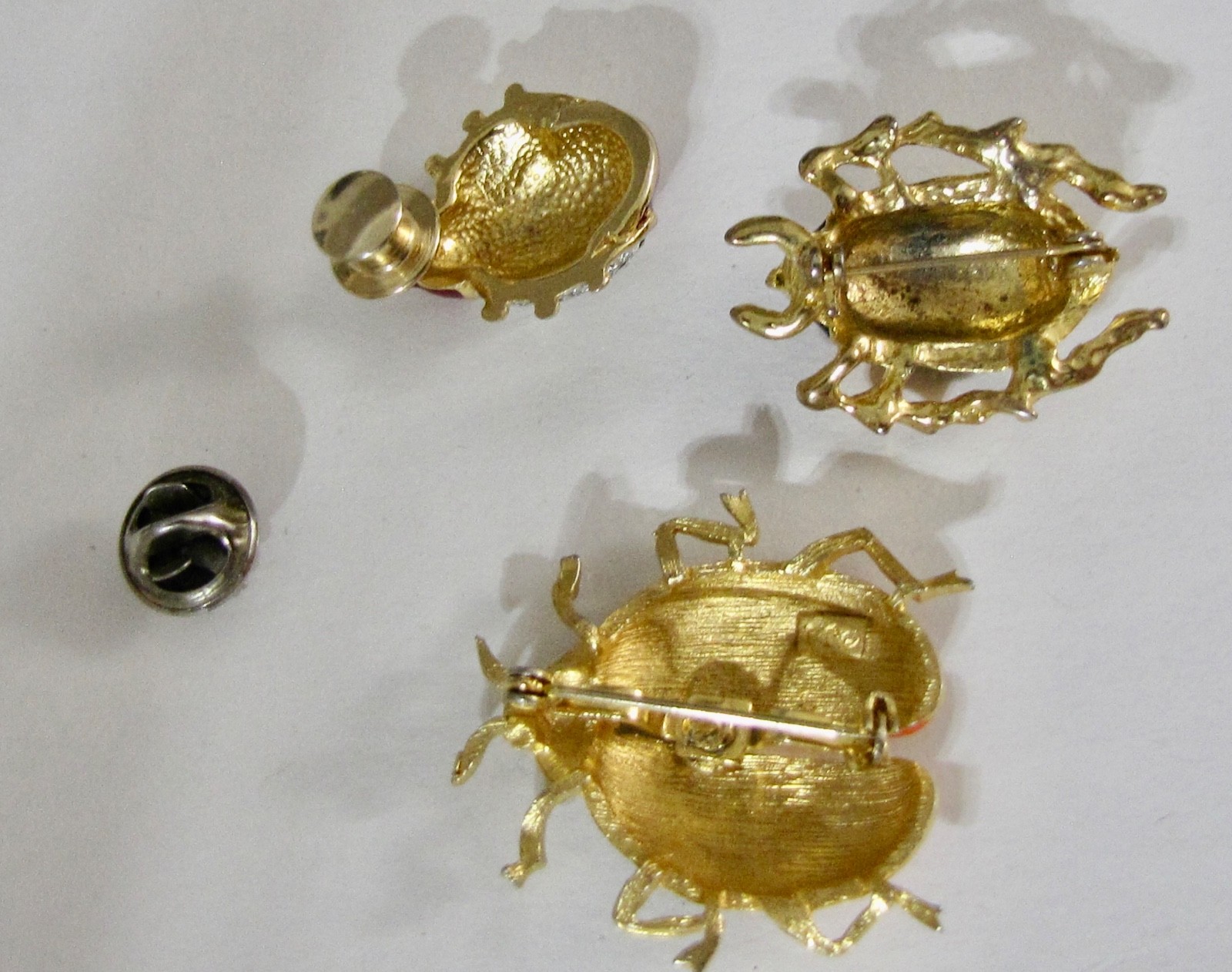 Vintage Enamel Beetle Pin Brooch Lot Gold Tone Lady Bug Flying Insect Rhinestone