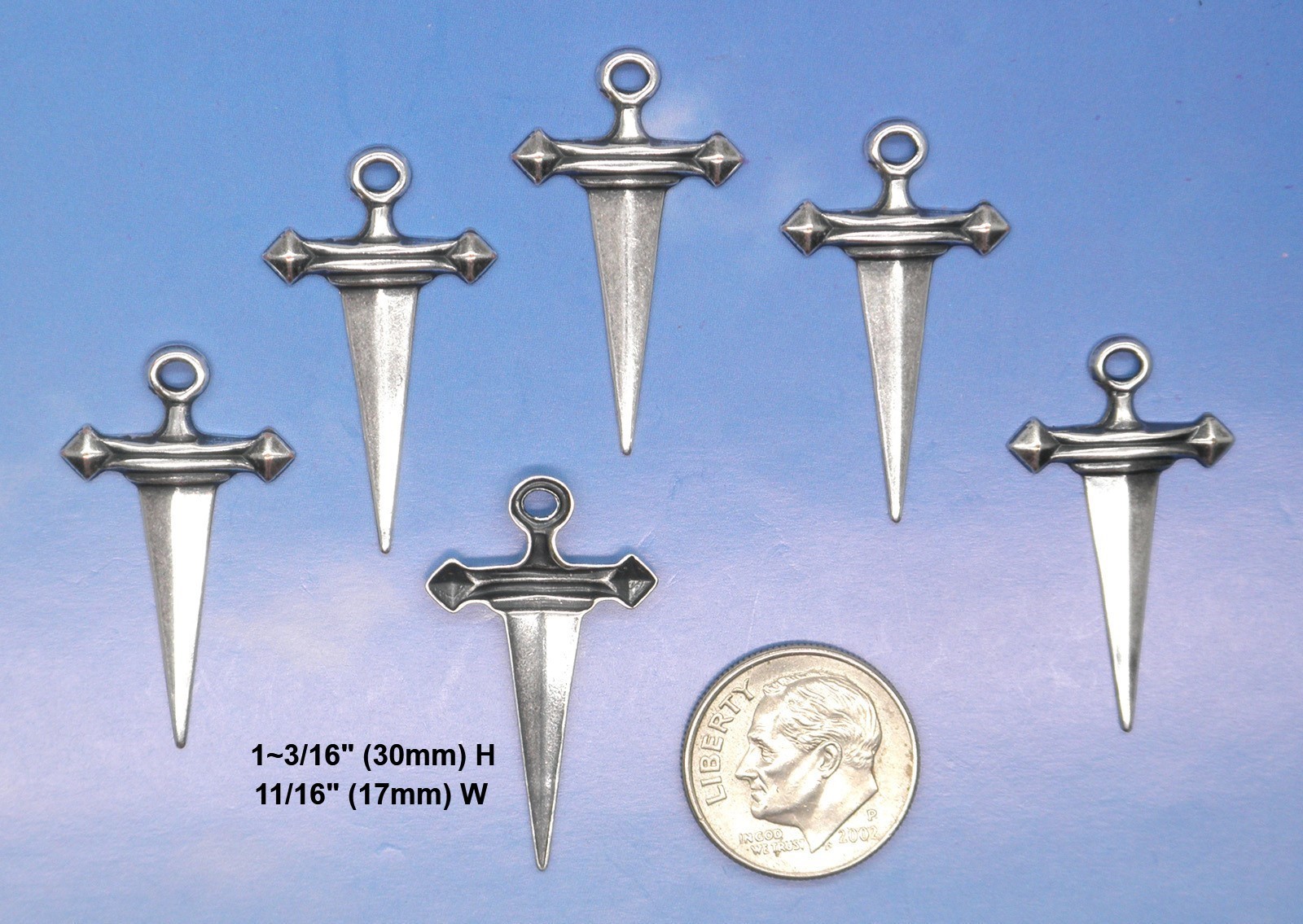 #0135 ANTIQUED STERLING SILVER PLATED CELTIC SWORD W/TOP HANG RING – 12 Pc Lot