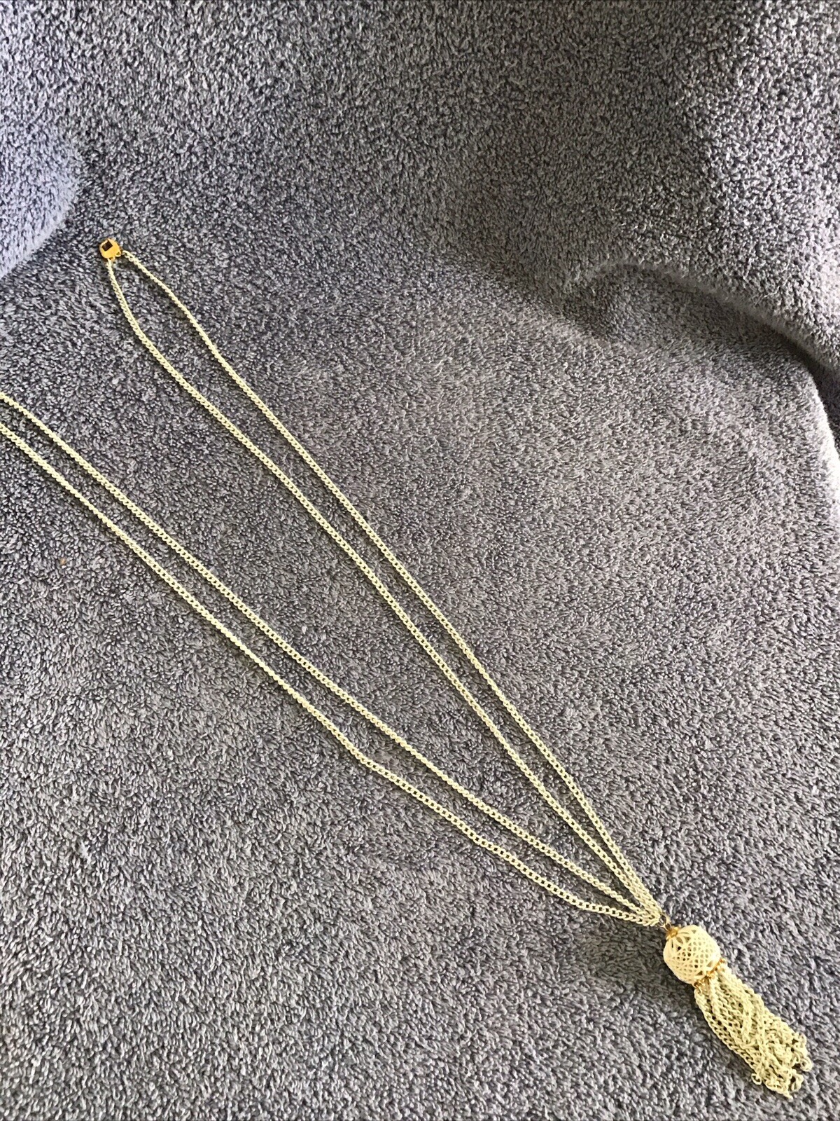 Monet Tassel Necklace White Chain Link Multi Strand Gold 18” LONG Double Strand