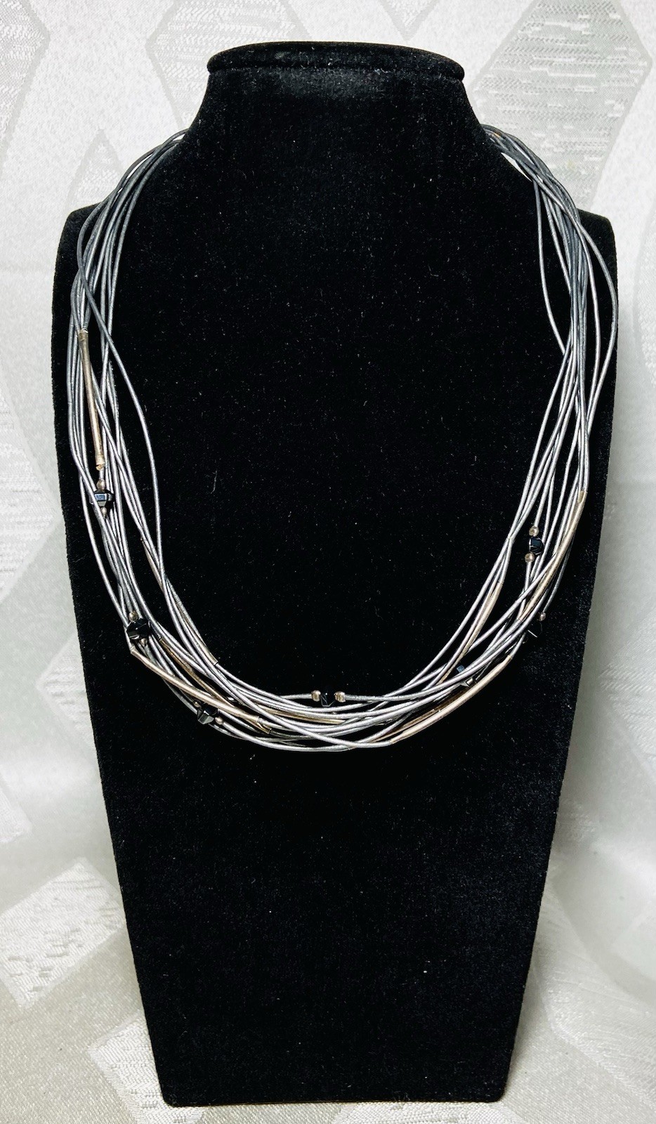 Silpada 925 Sterling Silver Multi Strand Leather Cord Necklace Black Bead 18″