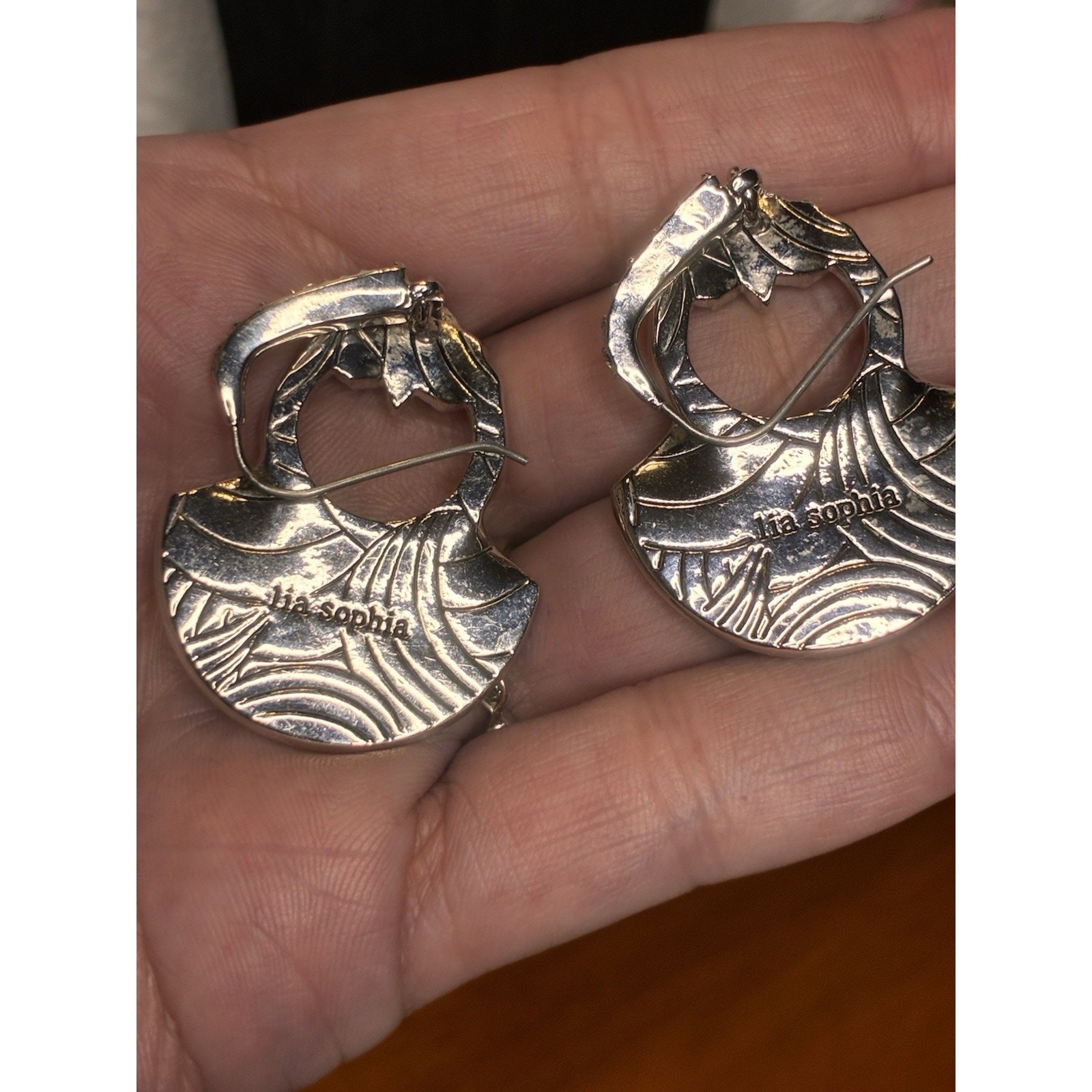 Leah Sophia Art Deco Style Earrings, Signed, silver And Royal blue rhinestones.