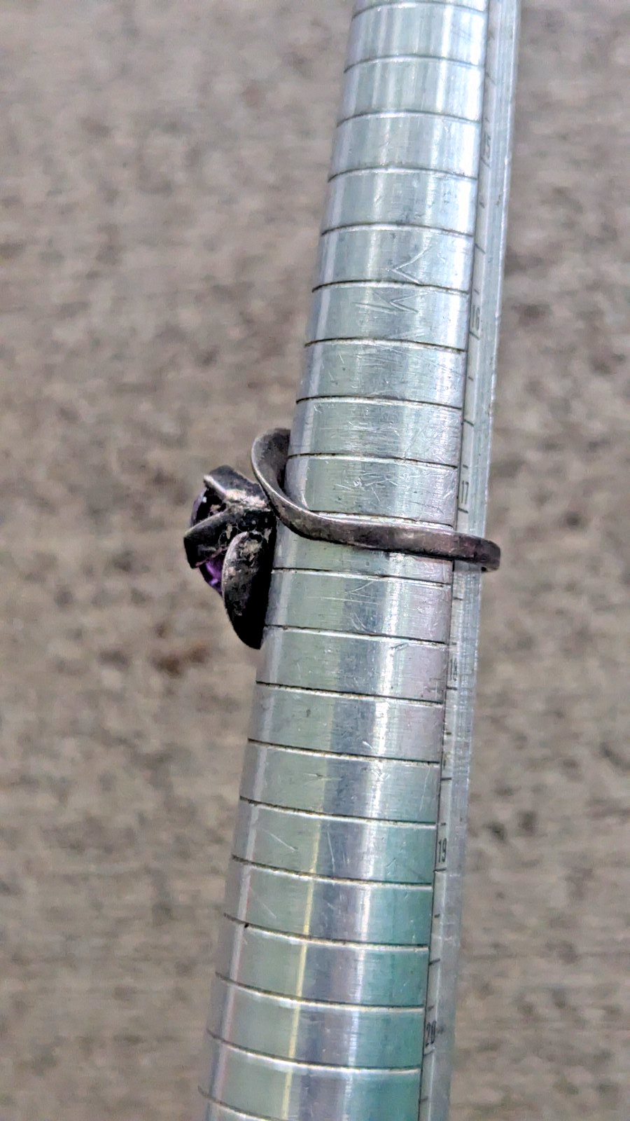 STERLING SILVER 925 & AMETHYST BRUTALIST/MODERNIST STATEMENT RING Sz 7