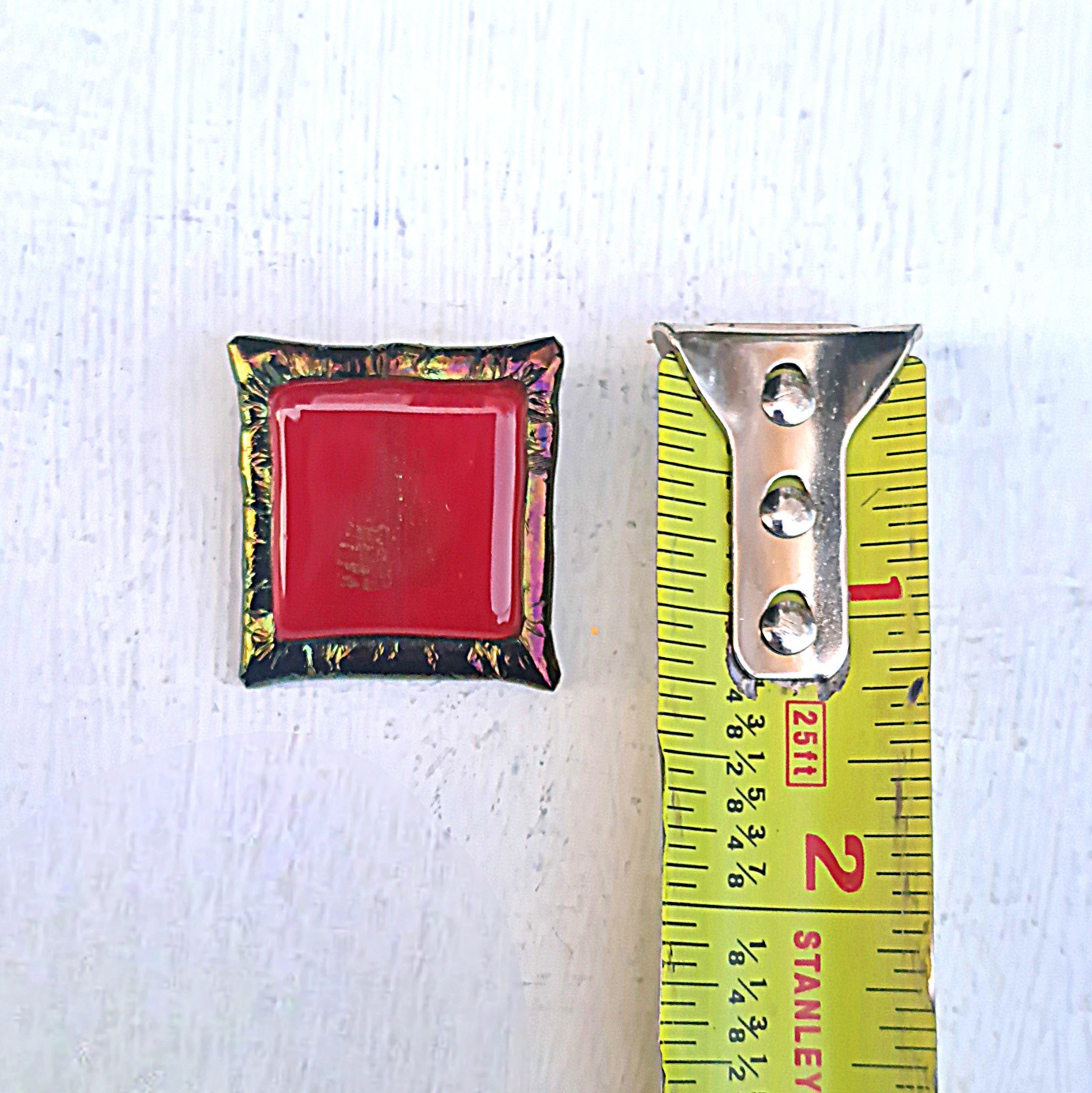 Vintage Handmade Dichroic Brooch—Nature Scene—Red Goldtone and Iridescent Green