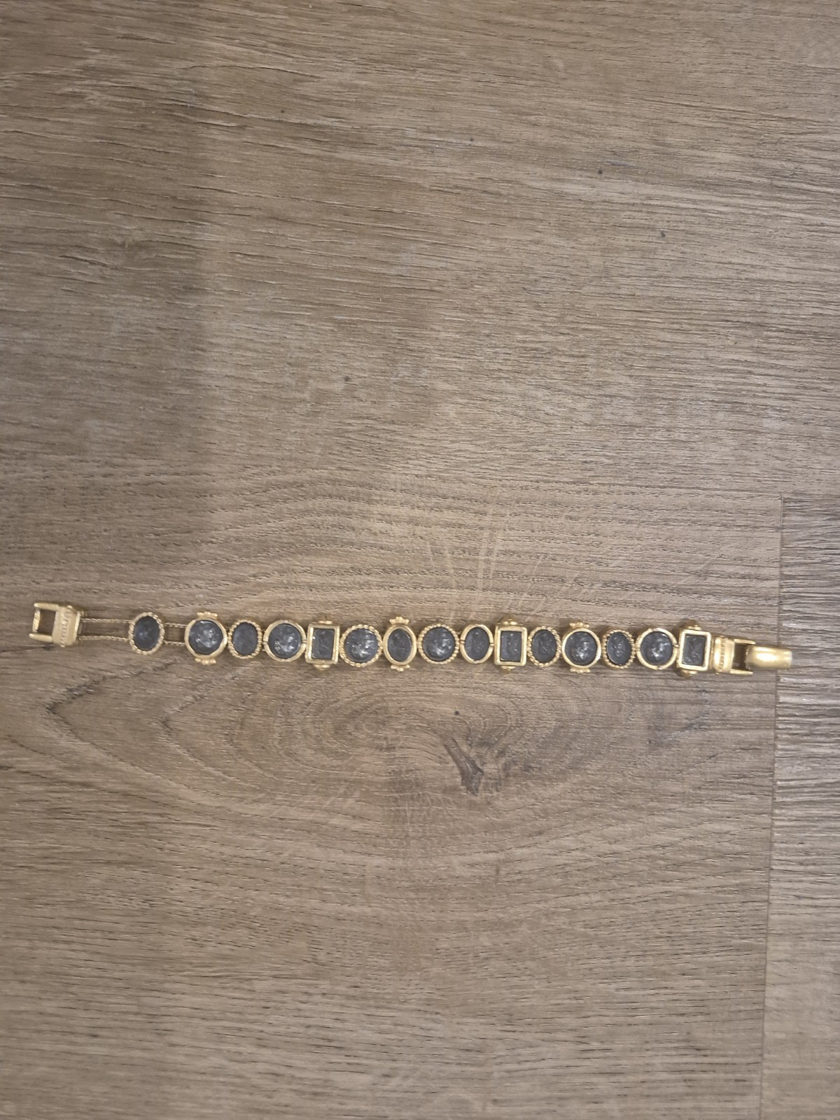 Vintage Gold Tone Coin Link Bracelet Greek Roman Style