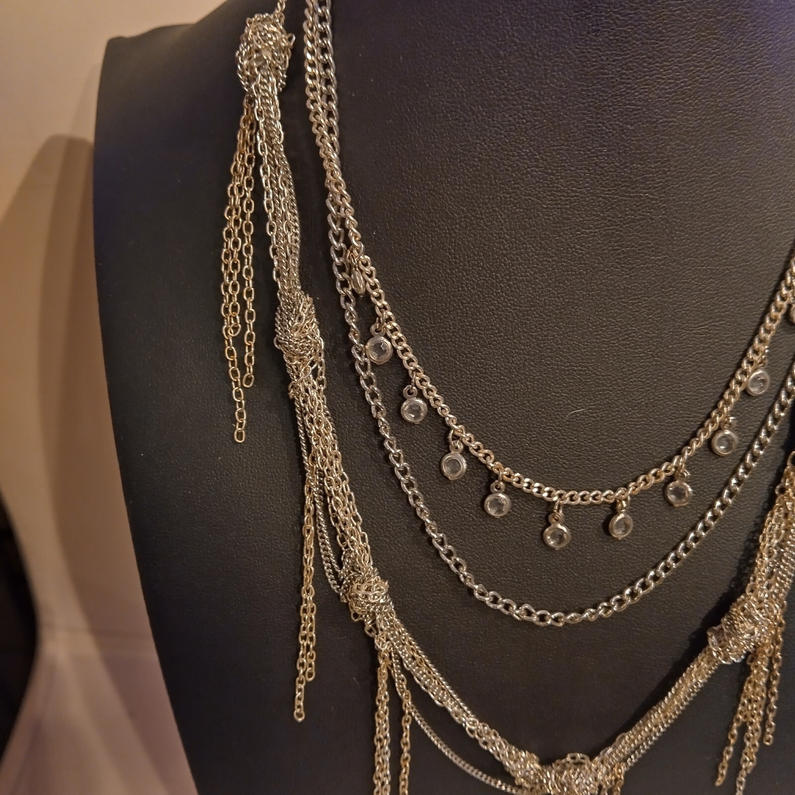 Express Multi Layer Knotted Chain Crystal Fringe Statement Necklace 14″ E001