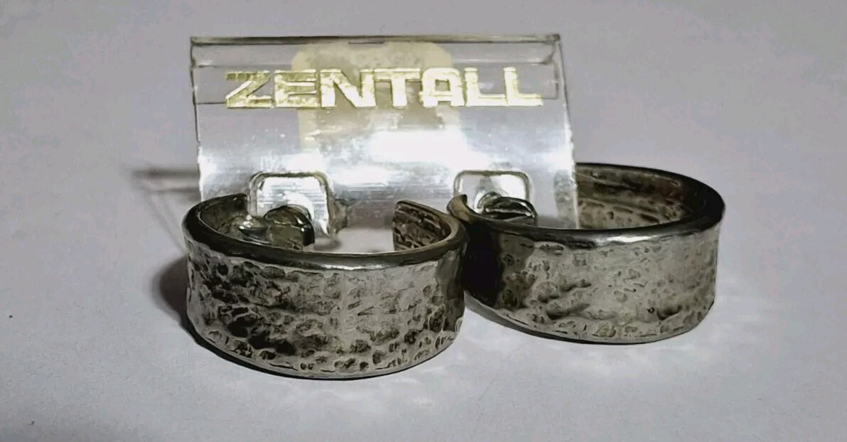 VTG ZENTALL AM PEWTER HAMMERED CHOKER COLLAR NECKLACE WITH HOOP EARRINGS (RARE)
