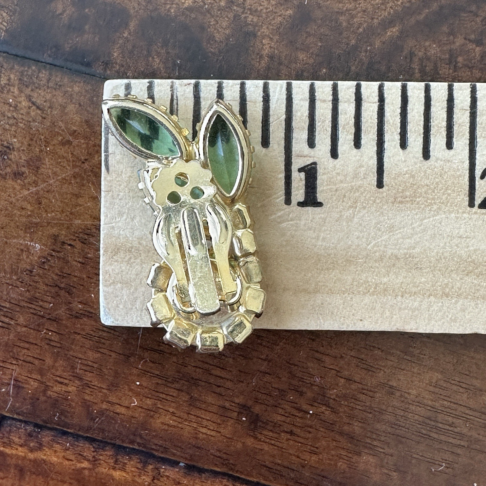 VTG MCM Artisan Brooch 3.5 Inch Earrings Set Green Crystal Gold Floral Leaf USA