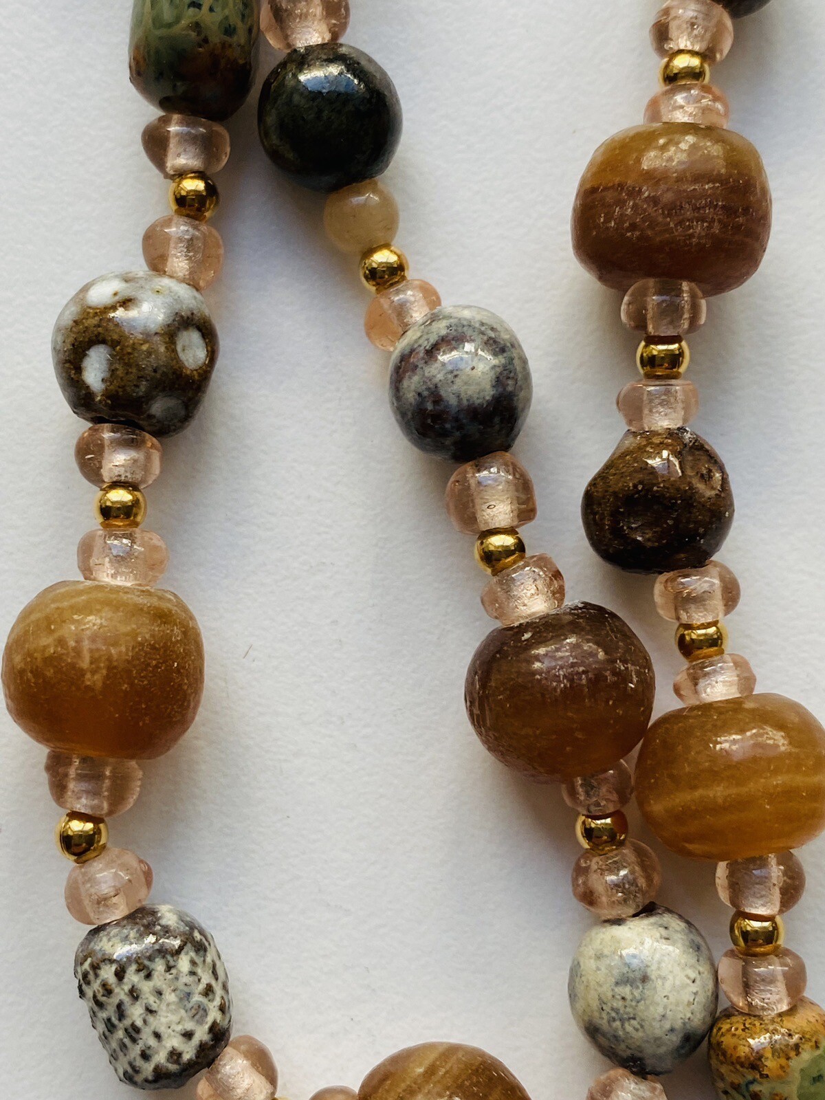 Porcelain, Agate and Glass Bead Necklace