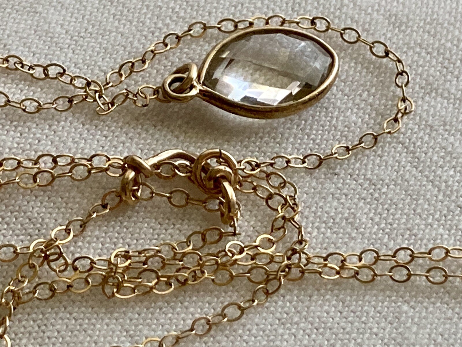 14k Yellow Gold Filled Quartz Pendant Chain Necklace Y Drop 15in plus 4in Drop