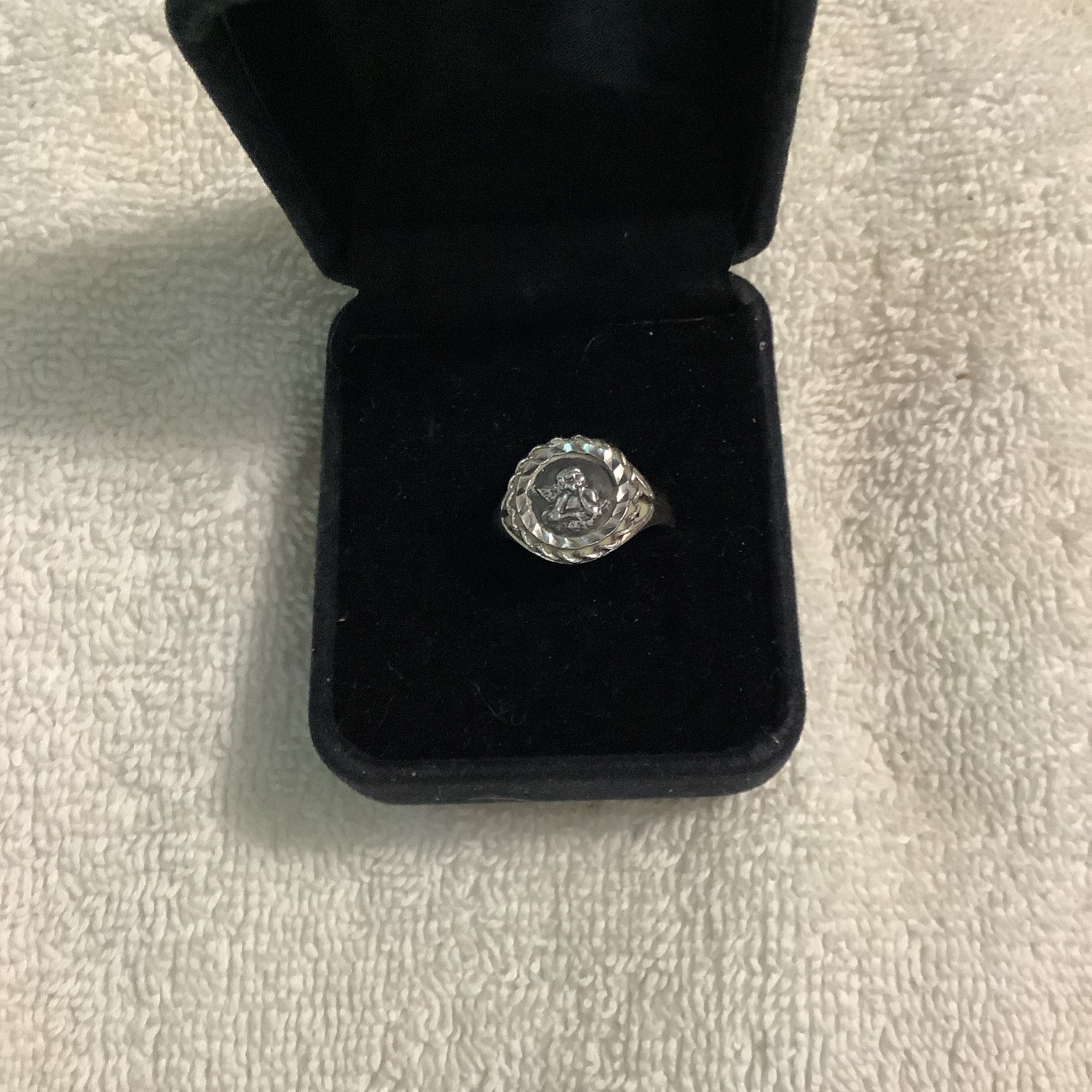 Vintage Guardian Angel Coin Signet Ring Sterling Silver Size 7
