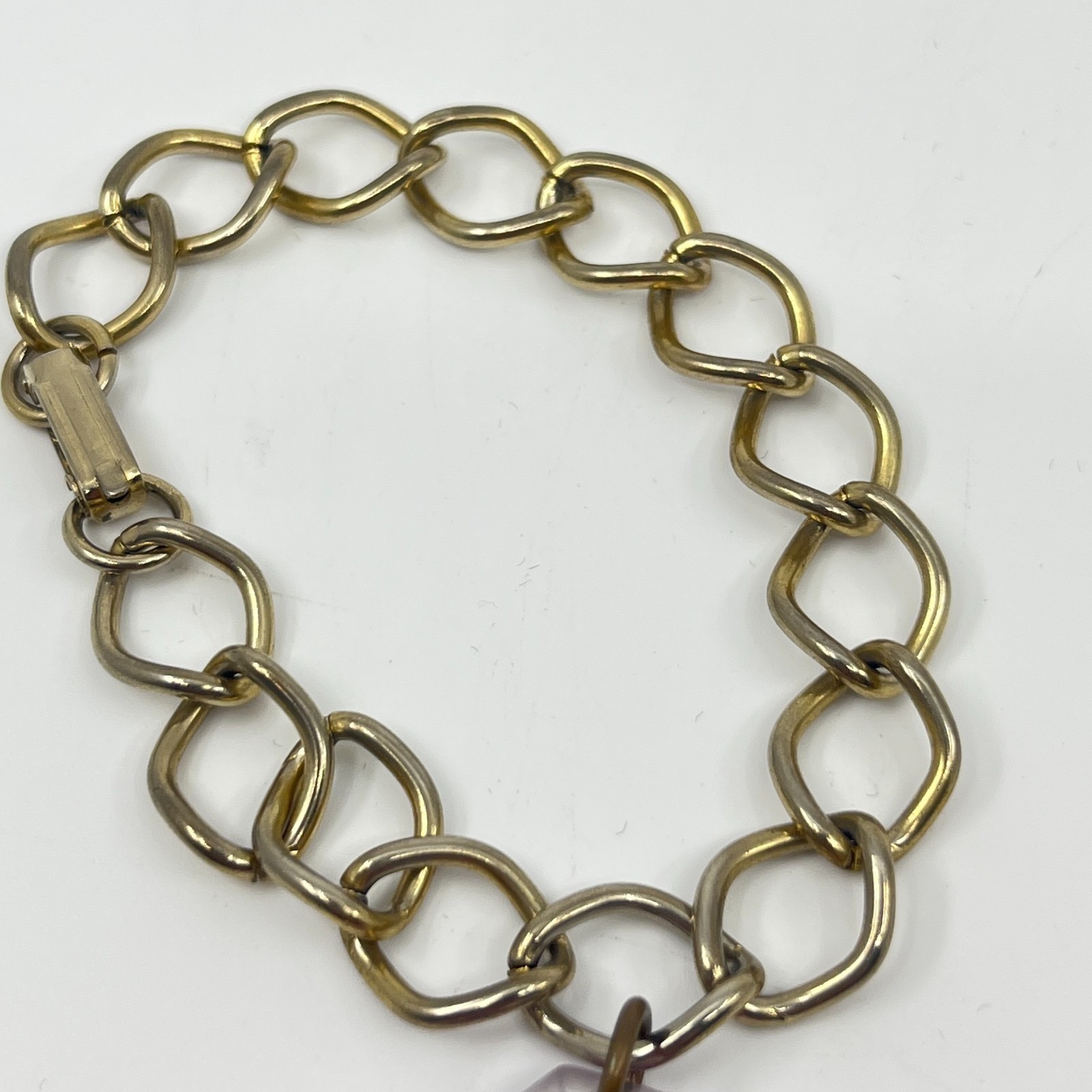 VTG Gold Tone Pressed Purple Orchid Resin Diamond Cut Pendant Link Bracelet