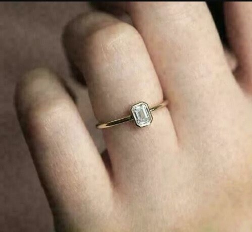 1.50Ct Emerald Lab Created Diamond 14K Yellow Gold Plated Solitaire Wedding Ring