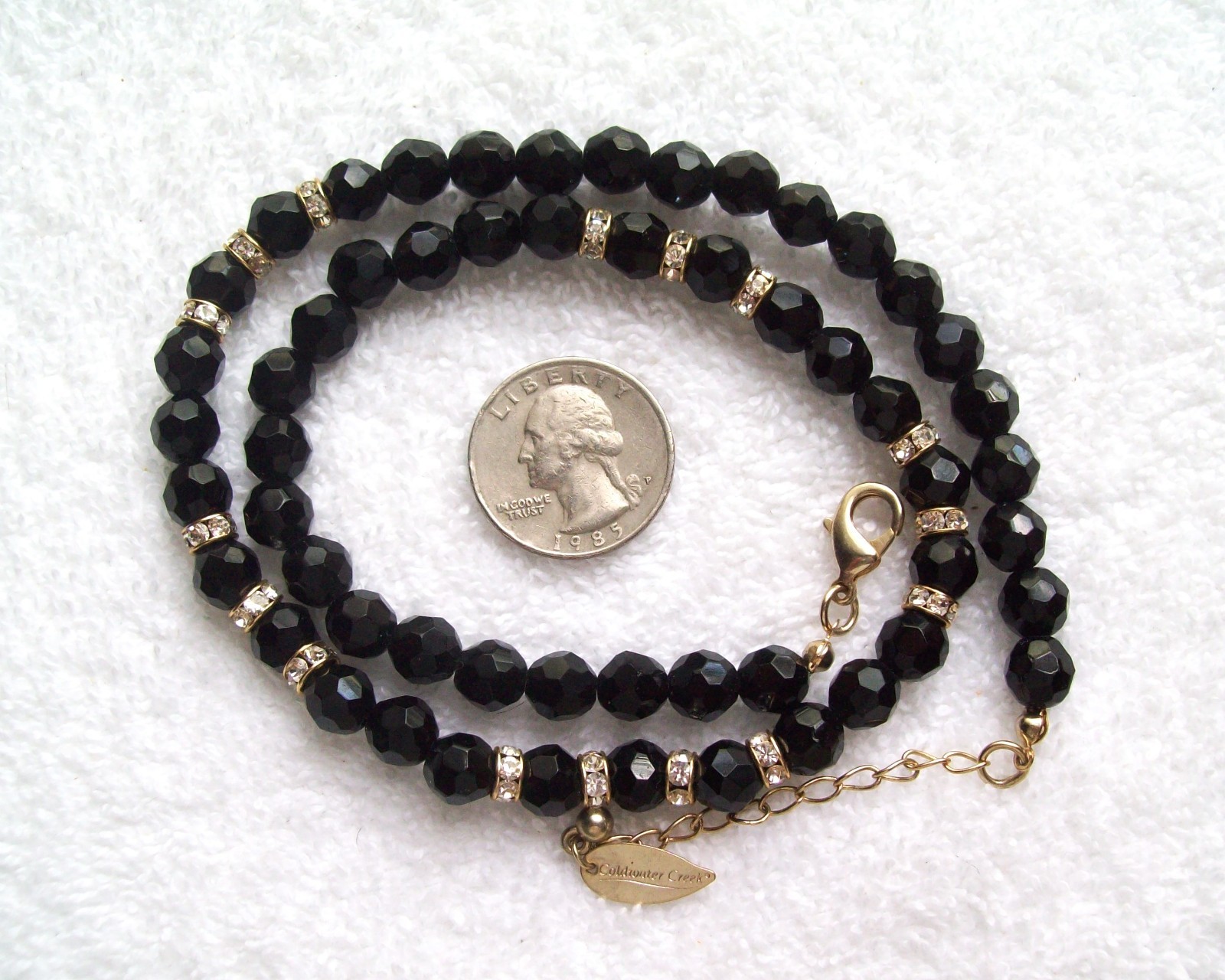Vintage Classic Coldwater Creek Black & Clear Crystal Beaded Necklace