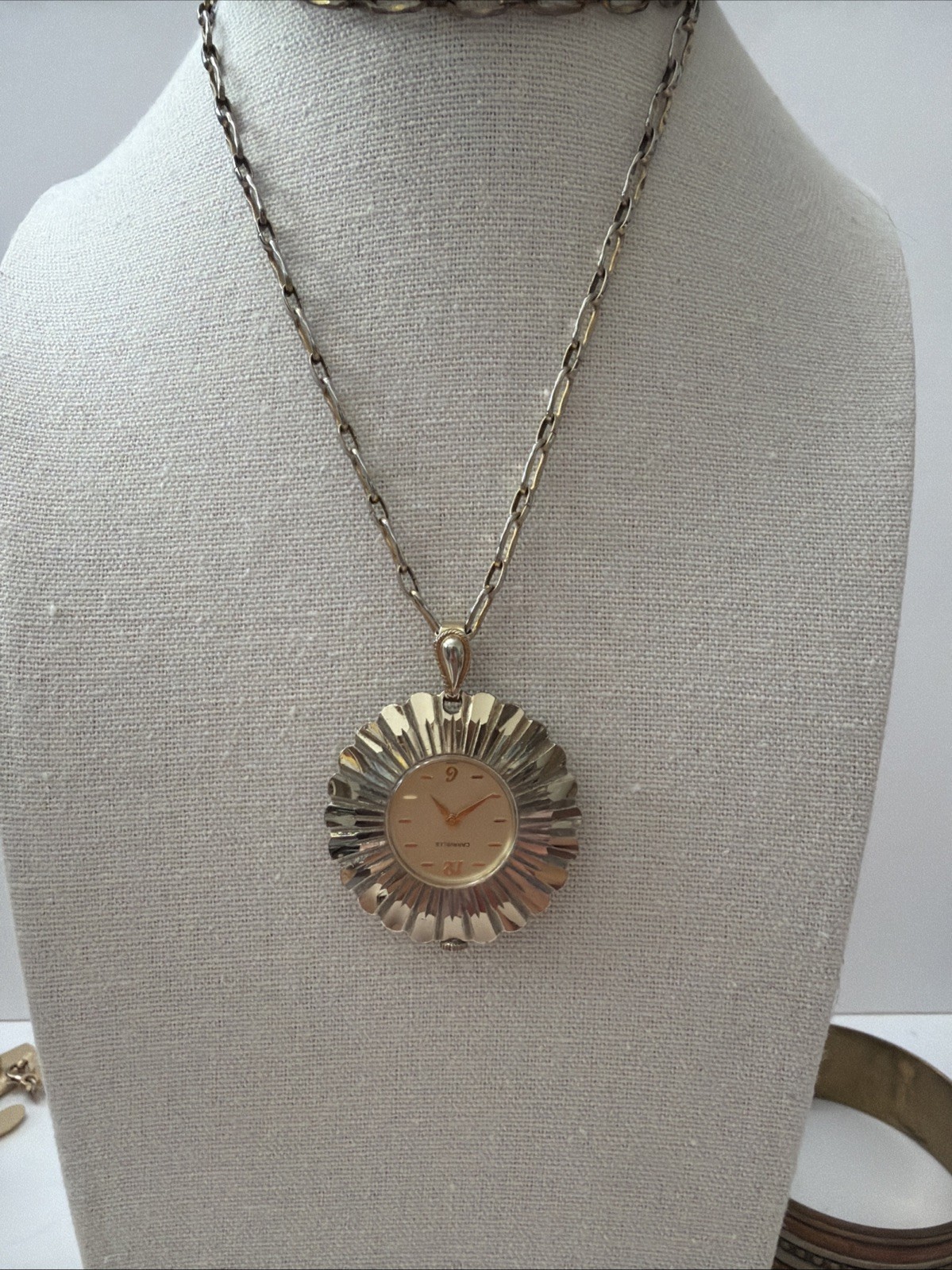 Vintage Caravelle Manual Wind Up Necklace Swiss Made Pendant Watch Works