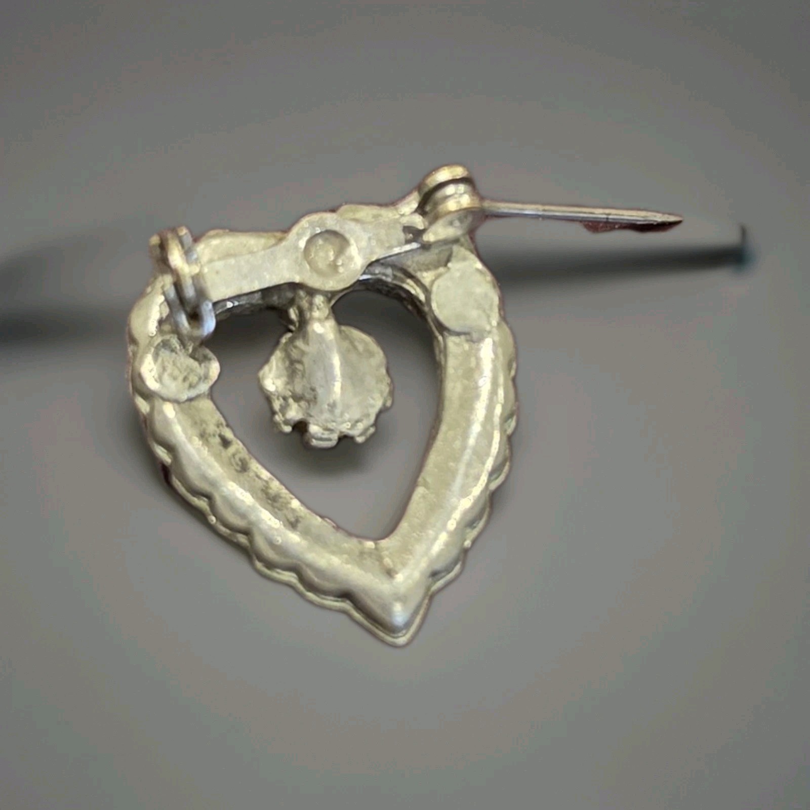 Vintage Rhinestone Heart Brooch Pin Gold Tone Clear Stones Open Heart Lapel Pin