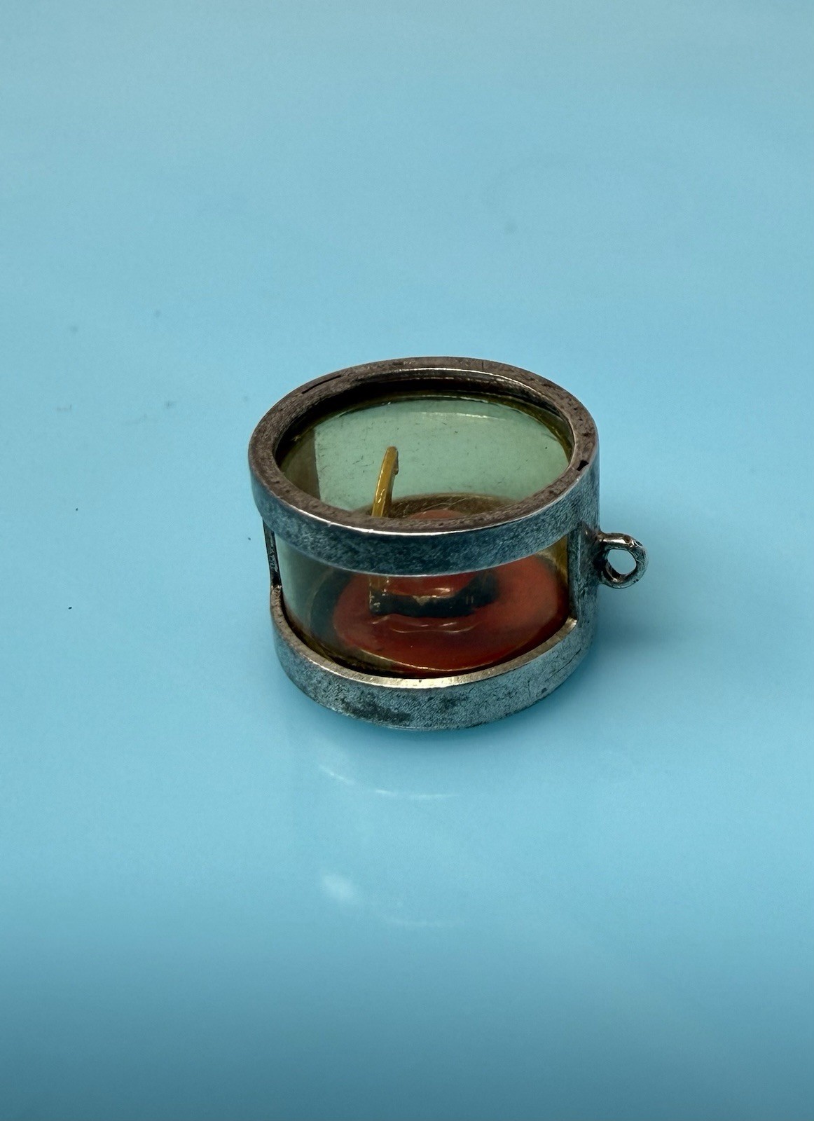 Vintage Sterling Silver Enameled Fancy Red Hat Box Terrarium Charm 1.8g