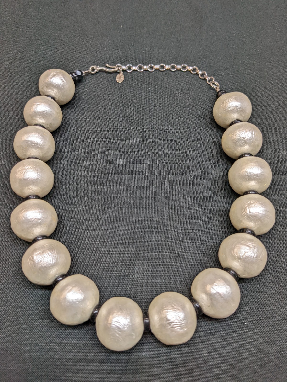 Vtg Lorrain Bell Large Light Faux Pearl Bead Necklace Chunky Runway Statement