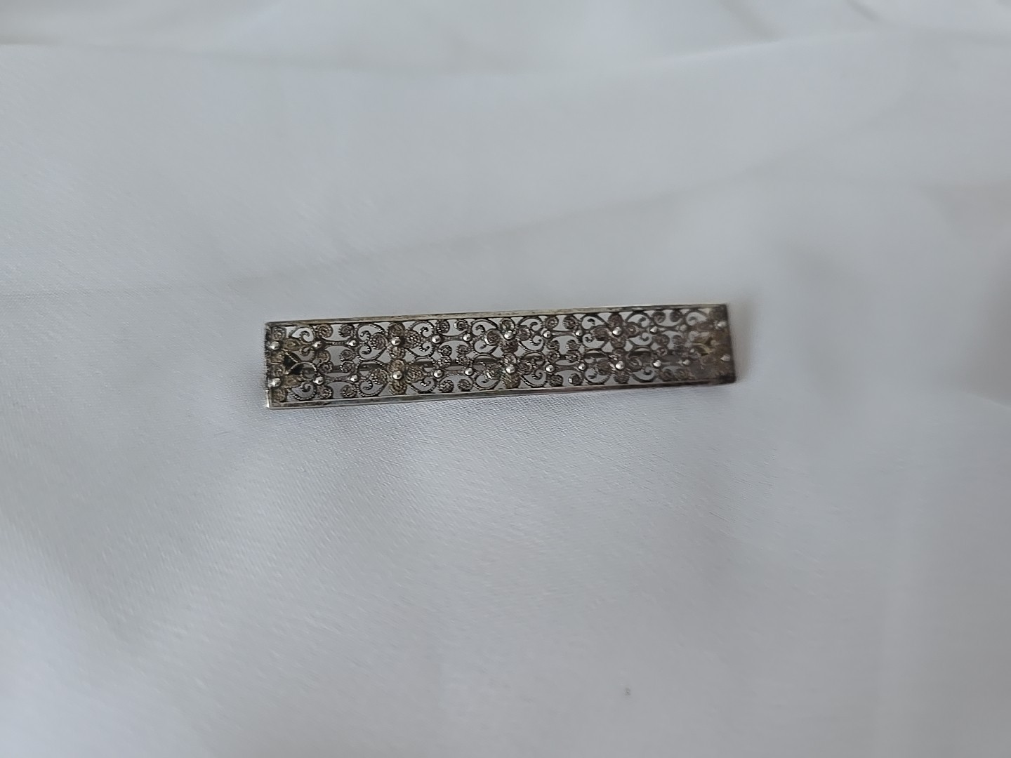 Art Nouveau 835 Silver Cannetille Wirework Flowers Filigree Bar Pin